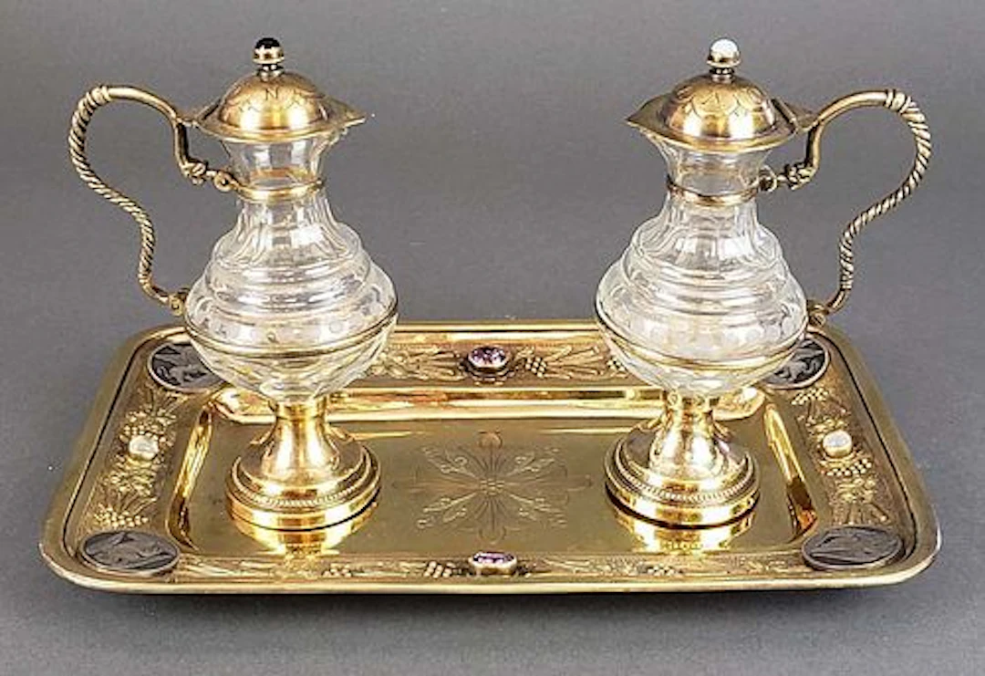 French Silver & Crystal Cruet Set