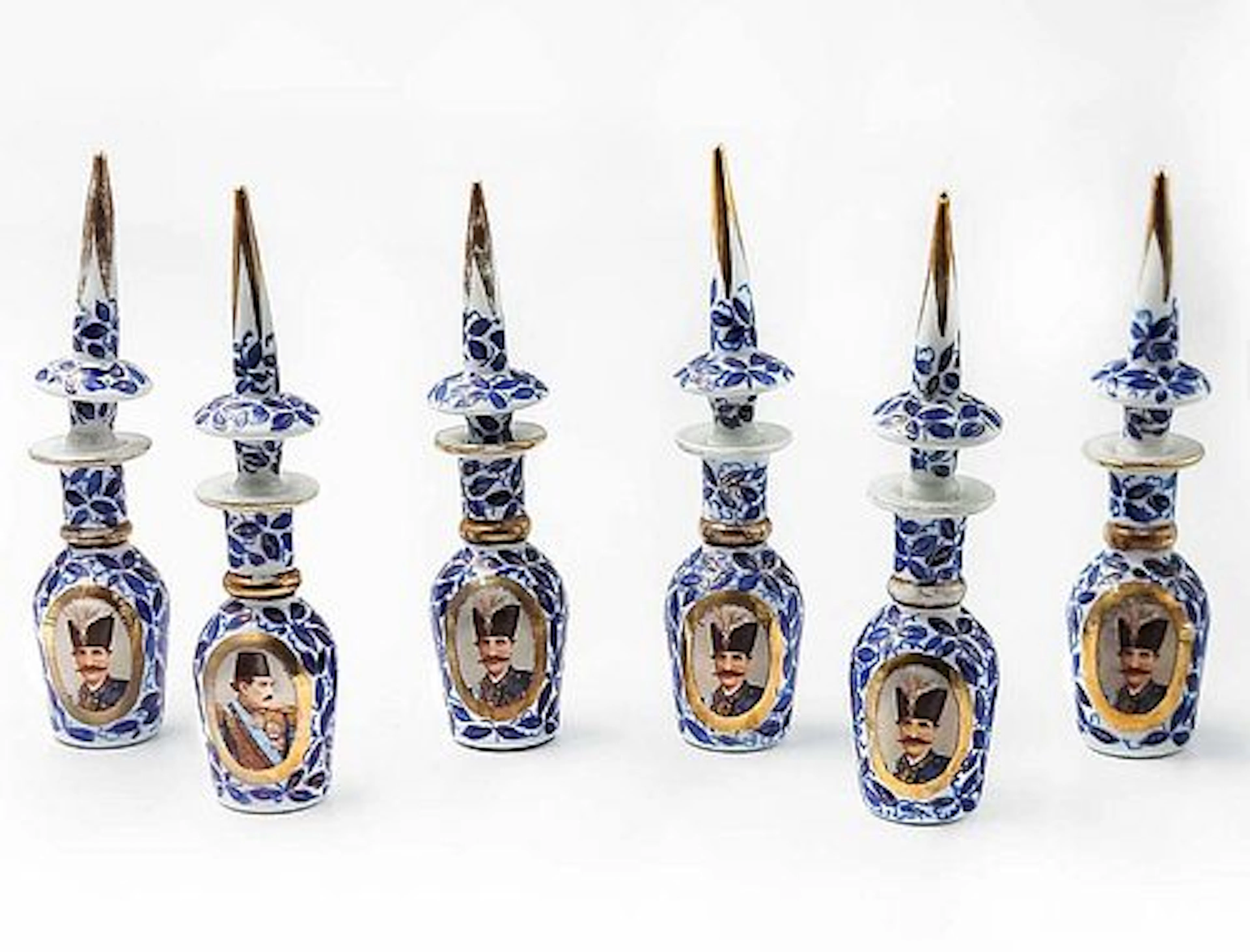 Lot Of Six Late 19th C. Hand Painted With Enameling Persian Miniature