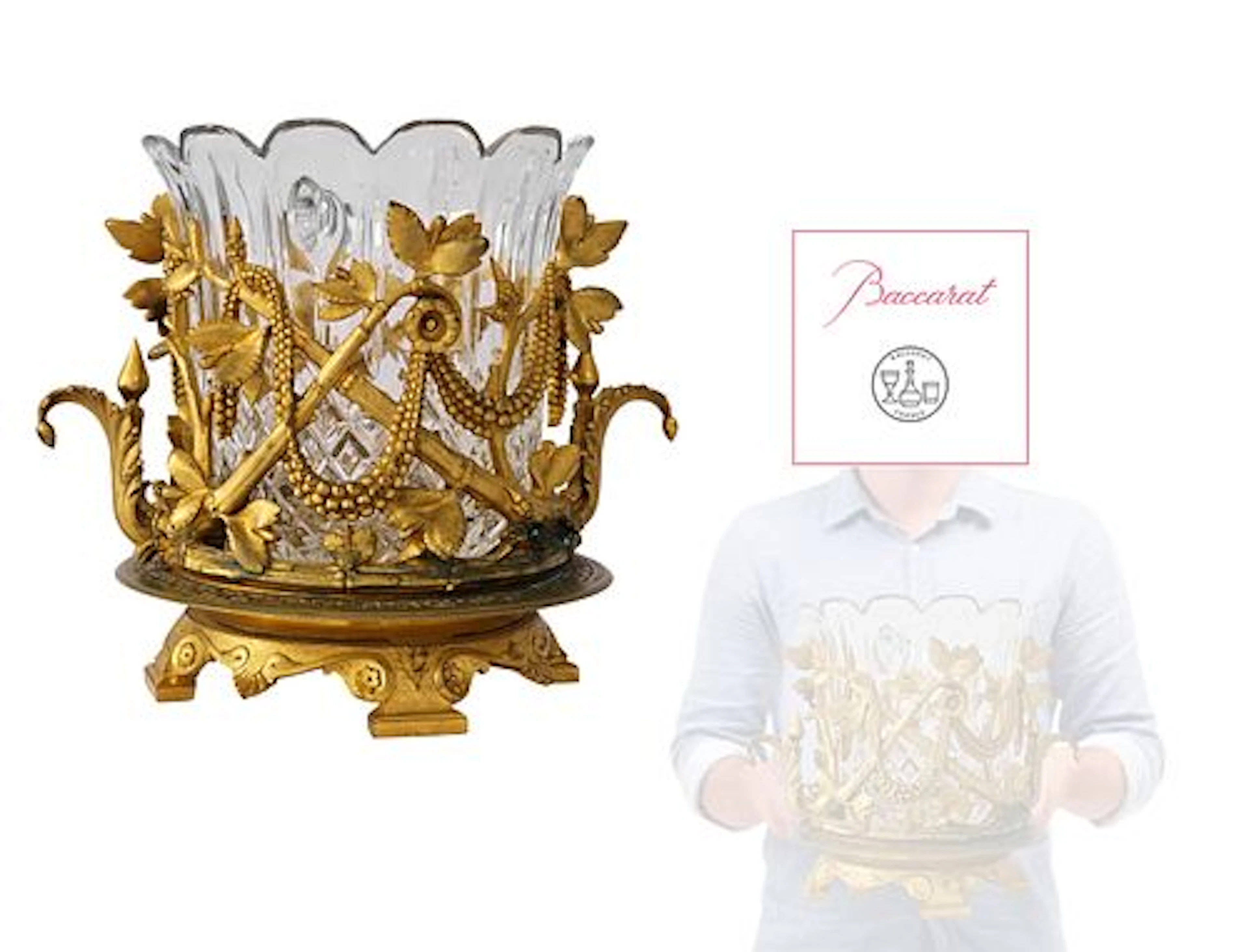 19th C. French Ormolu Bronze Mounted Baccarat Crystal Centerpiece
