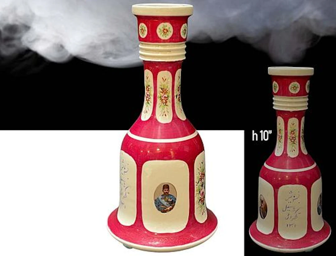 Iran, Persian 19th C. Hand Painted On Porcelain Hookah Vase
