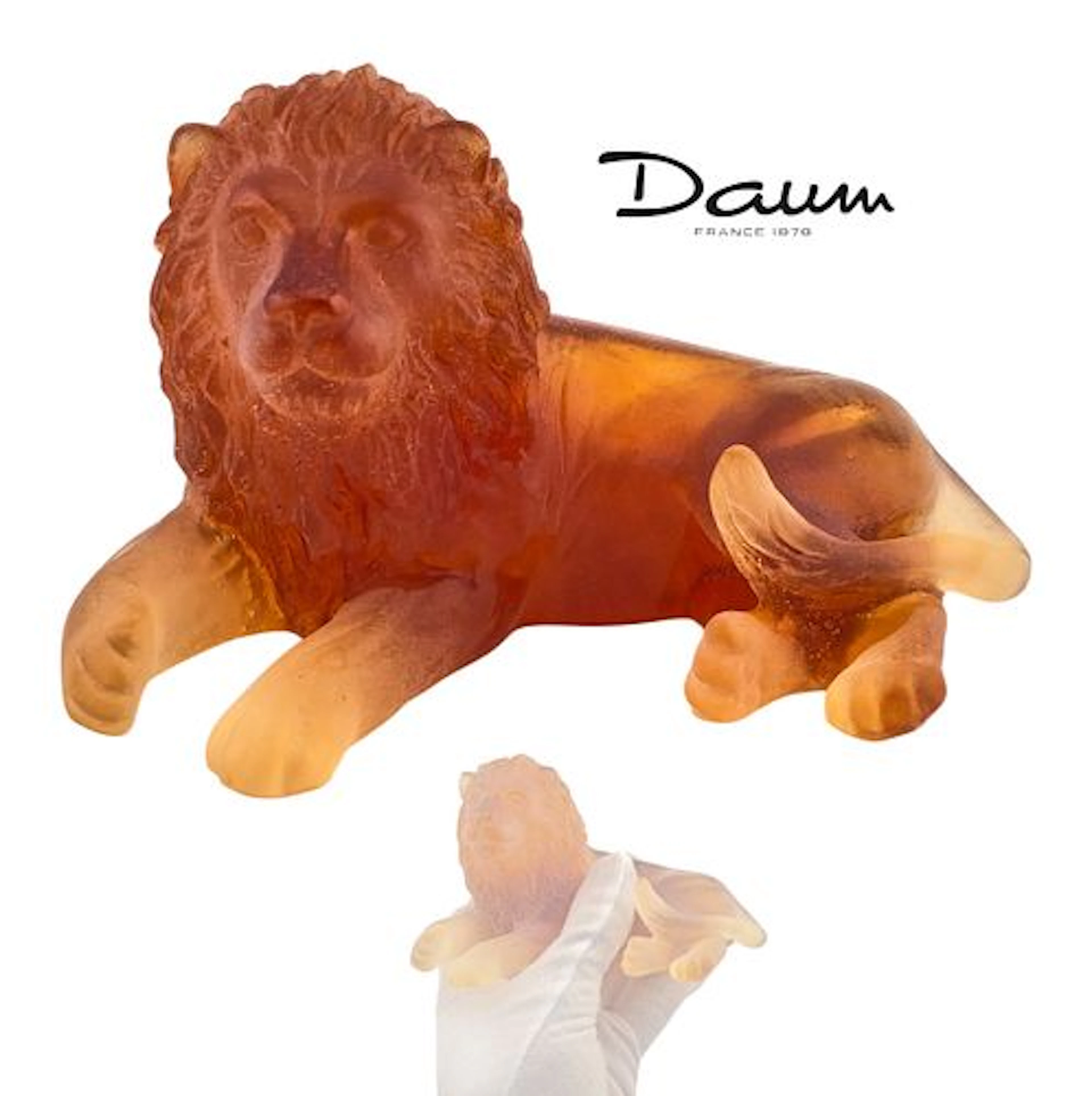 Daum France Crystal 'Lion' In Amber, Medium