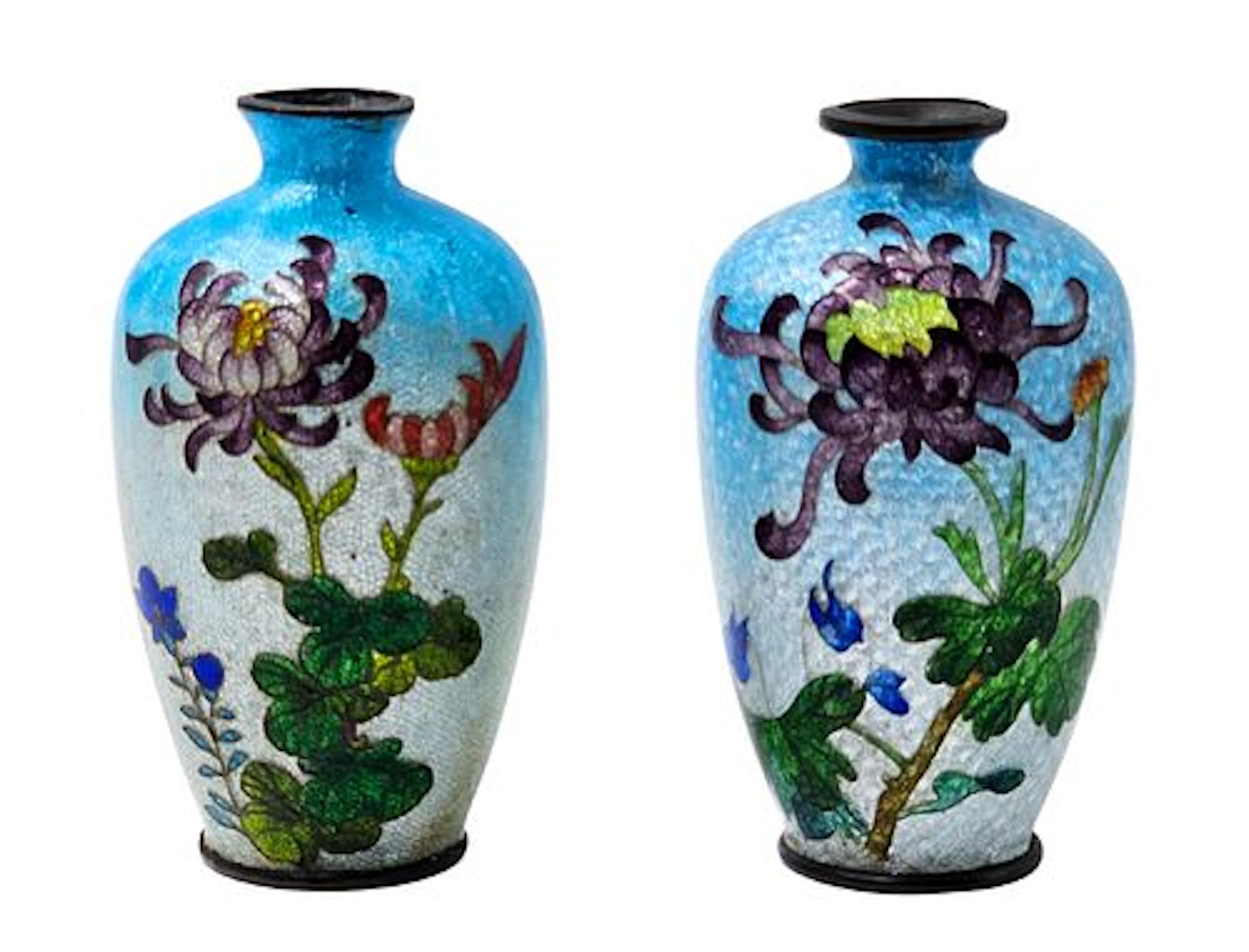 Pair Of 19th C. Japanese Meiji Period Cloisonne Enamel Miniature Vases