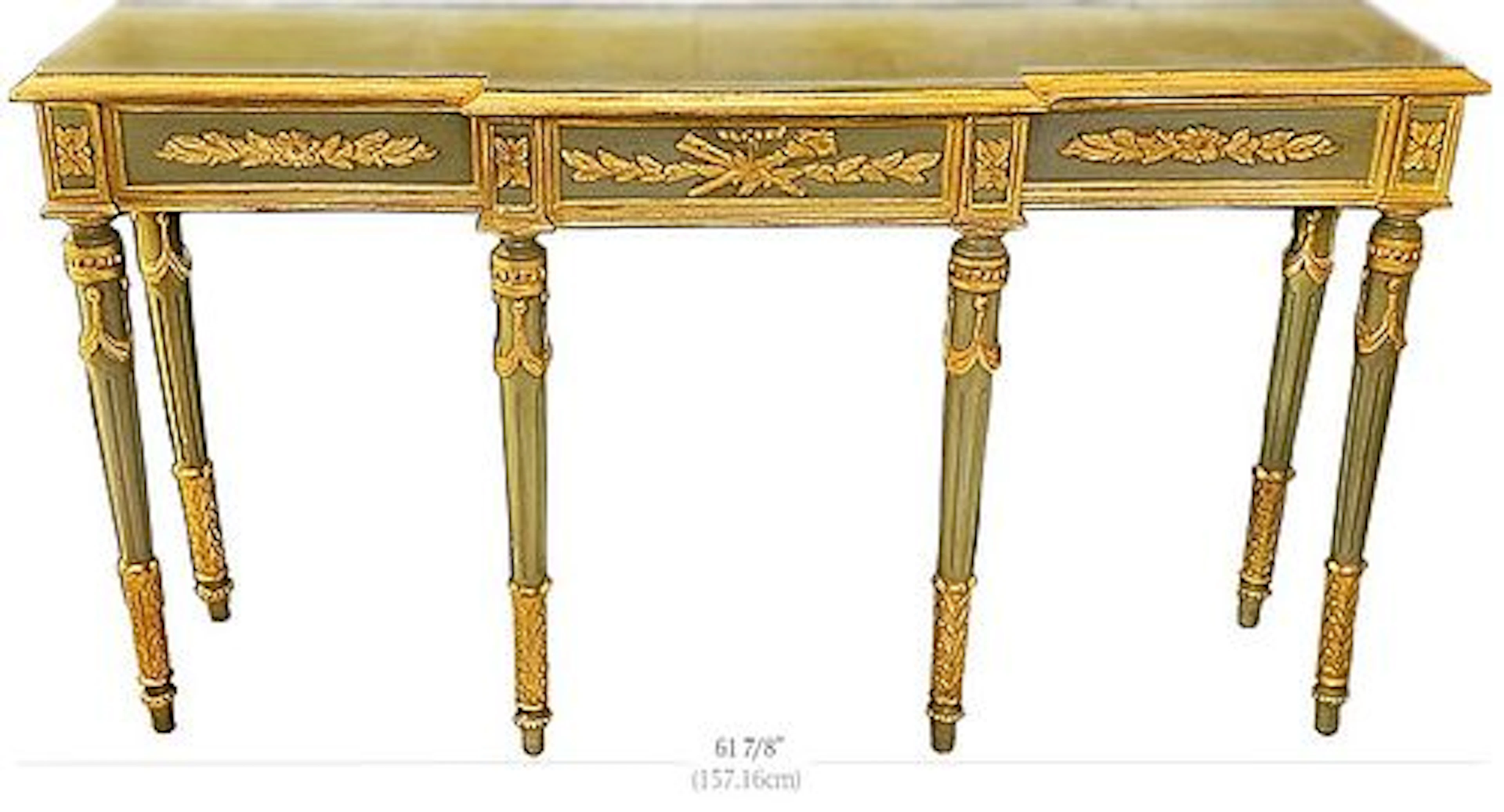 19th C. French Wood Carved Green & Gold Color Console