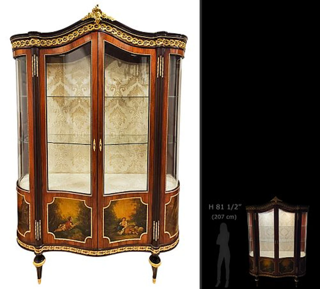 Large Late 19th C French Vernis Martin Hand Painted Vitrine \ Cabinet
