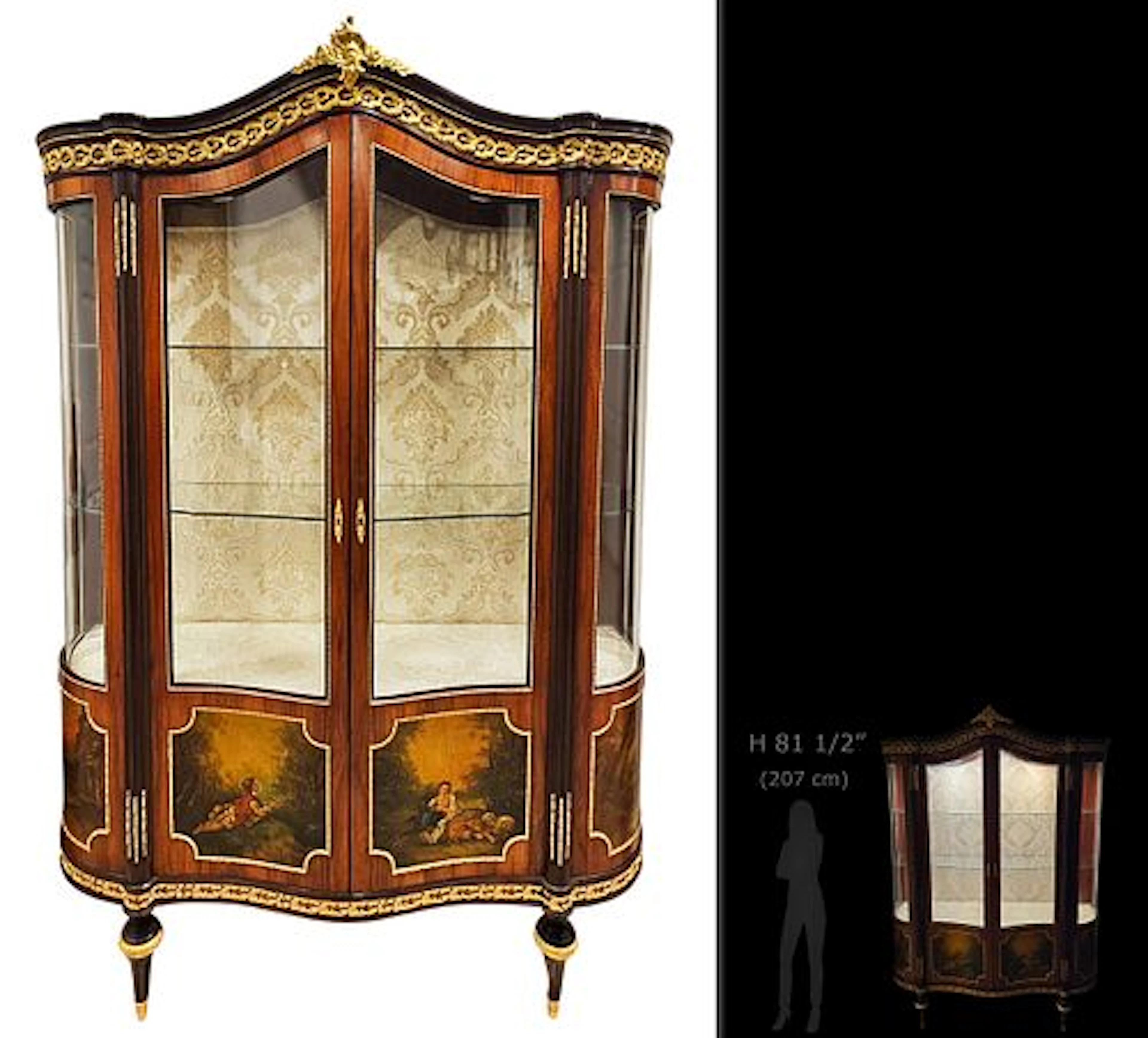 Large Late 19th C French Vernis Martin Hand Painted Vitrine \ Cabinet
