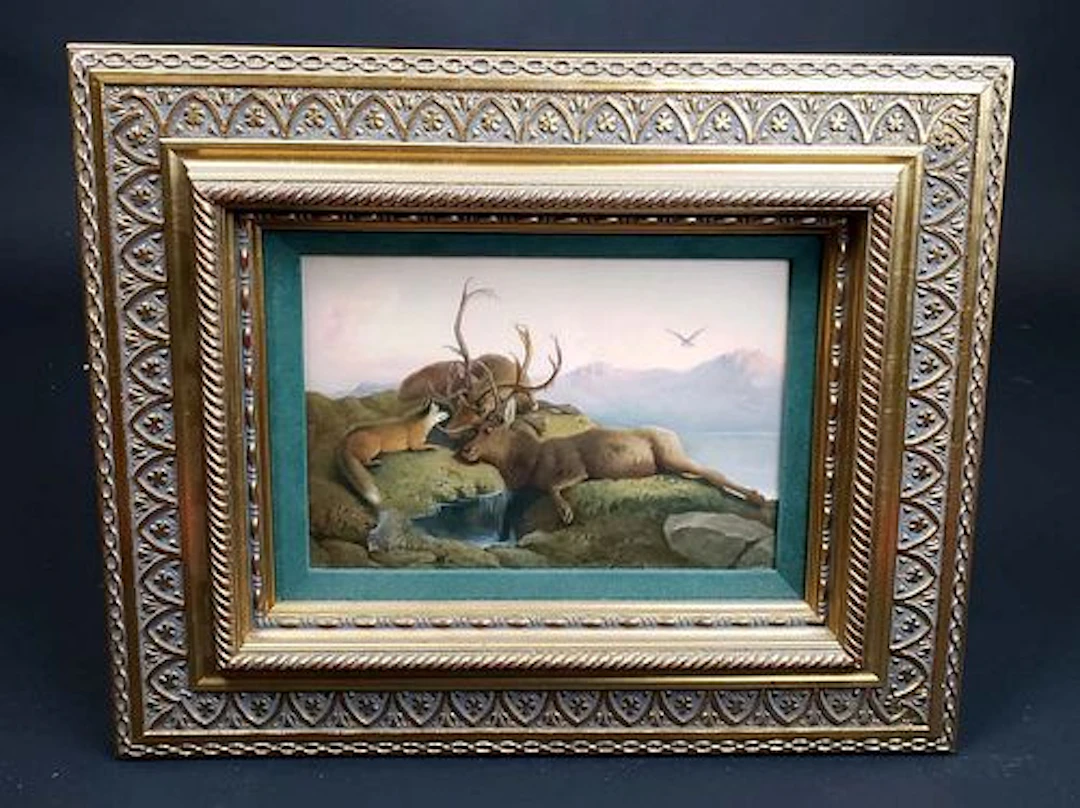 KPM Plaque "2 Stags & A Fox" (Sceptre H.F.)