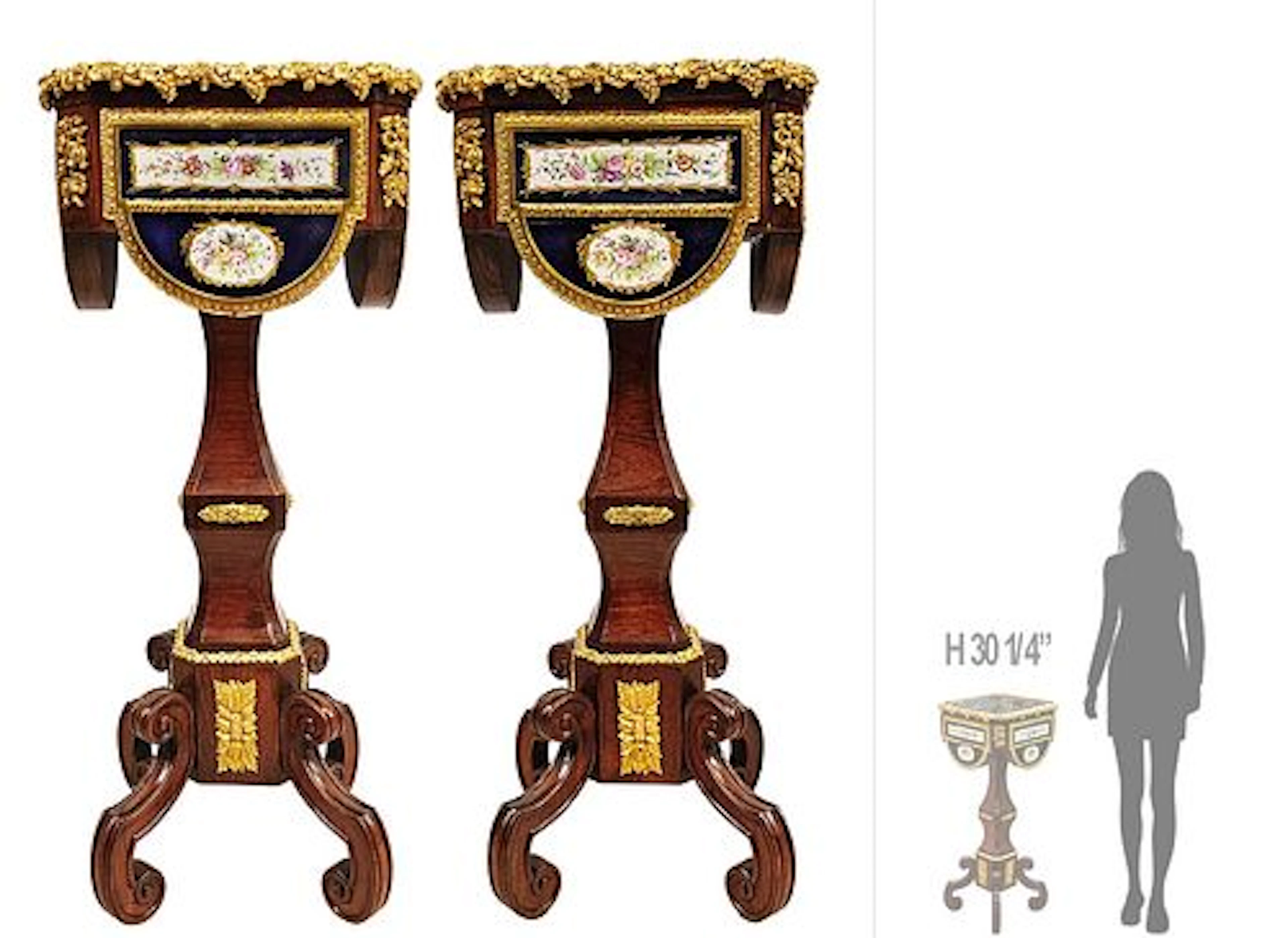 Pair Of 19th C. French Napoleon III With Inlay Sevres Porcelain Mahogany