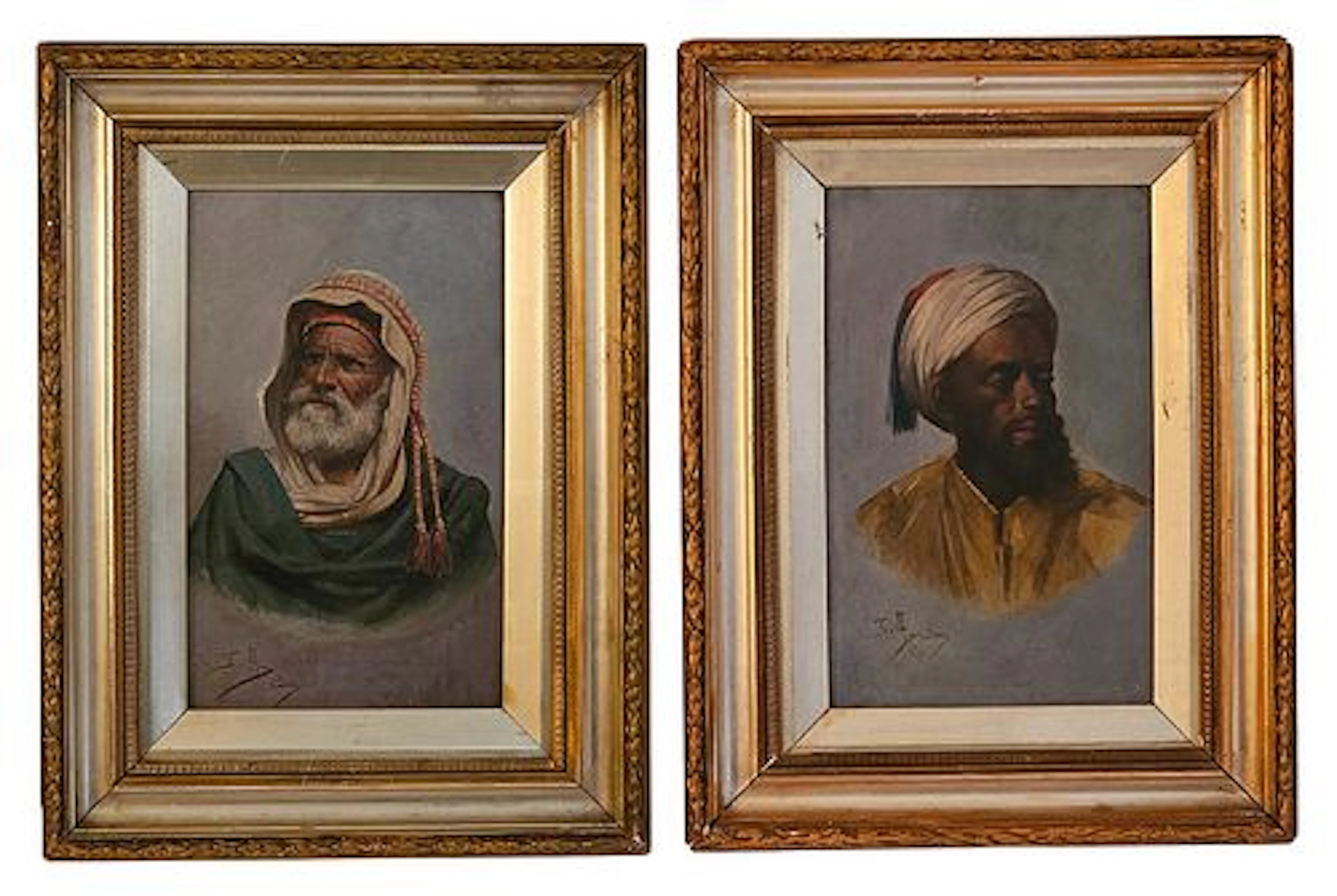 Pair Of 19th C. Orientalist 'Moorish Men' Oil On Wood Portrait Paintings