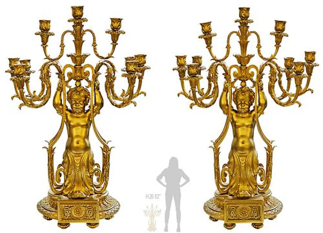 Pair Of Large Figural 19th Century French Gilt Bronze Napoleon III