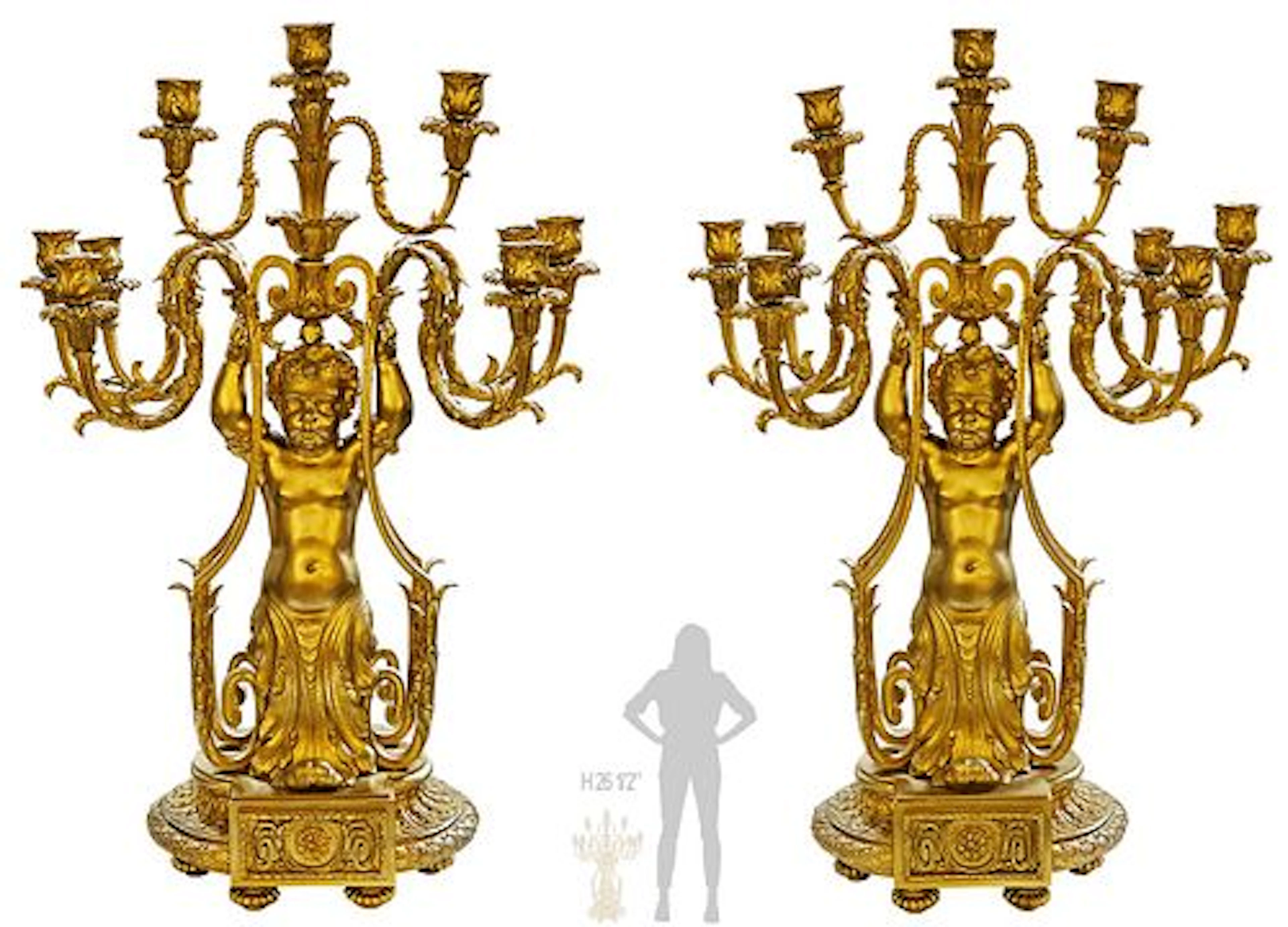 Pair Of Large Figural 19th Century French Gilt Bronze Napoleon III