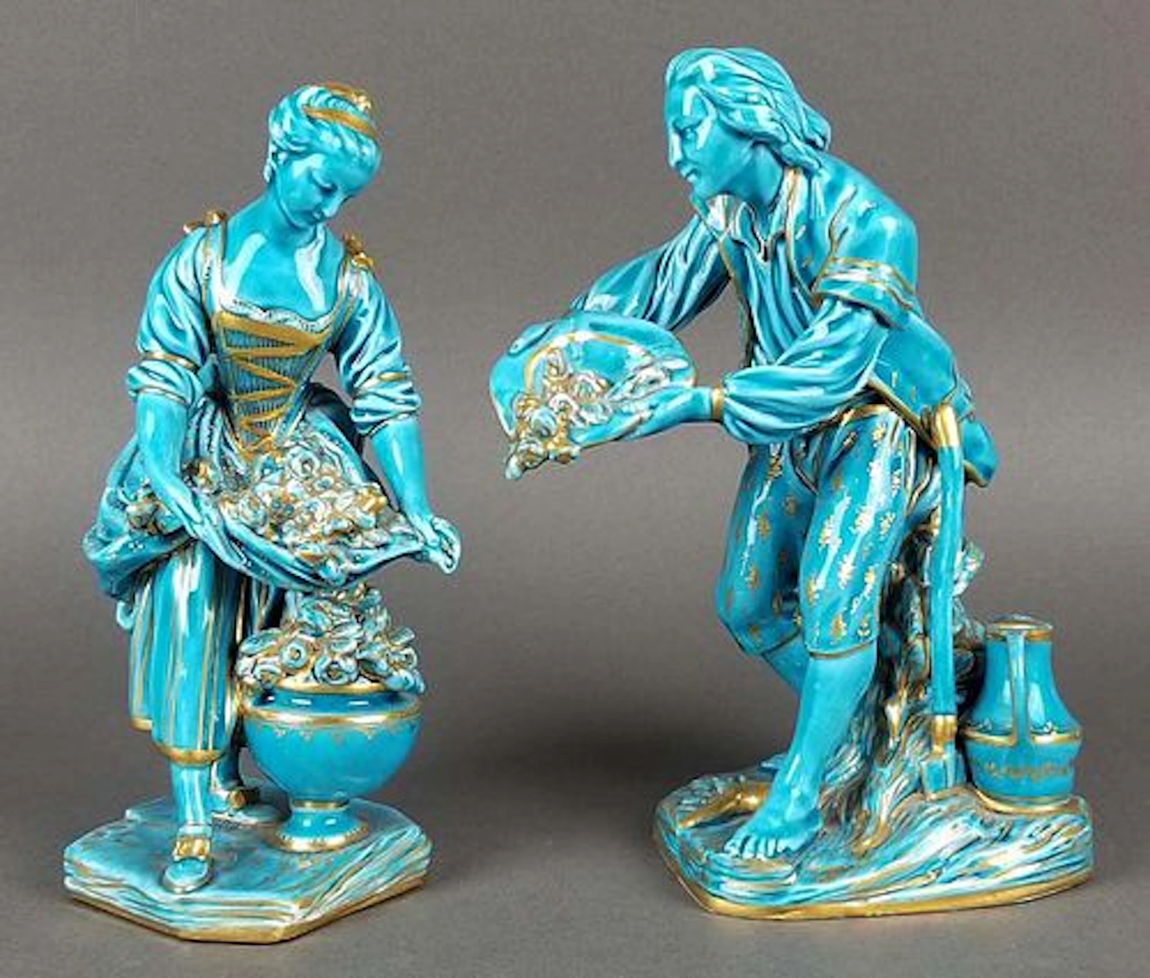 Pair of 19th C. Sevres French Turquoise Blue Porcelain