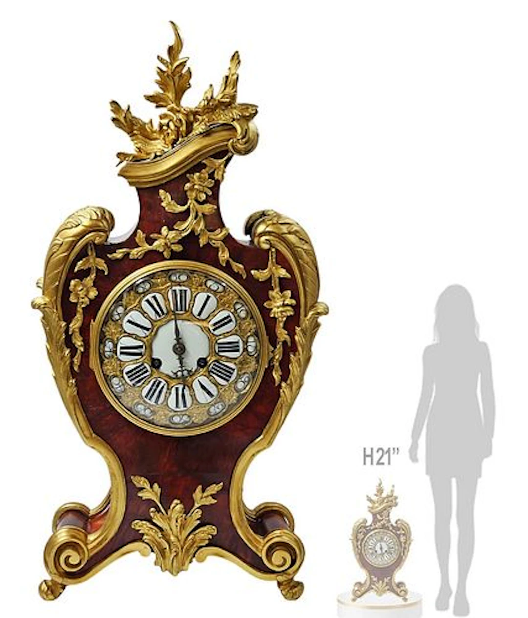19th C. French Louis XV Rococo Style Bronze Mounted Mantel Clock