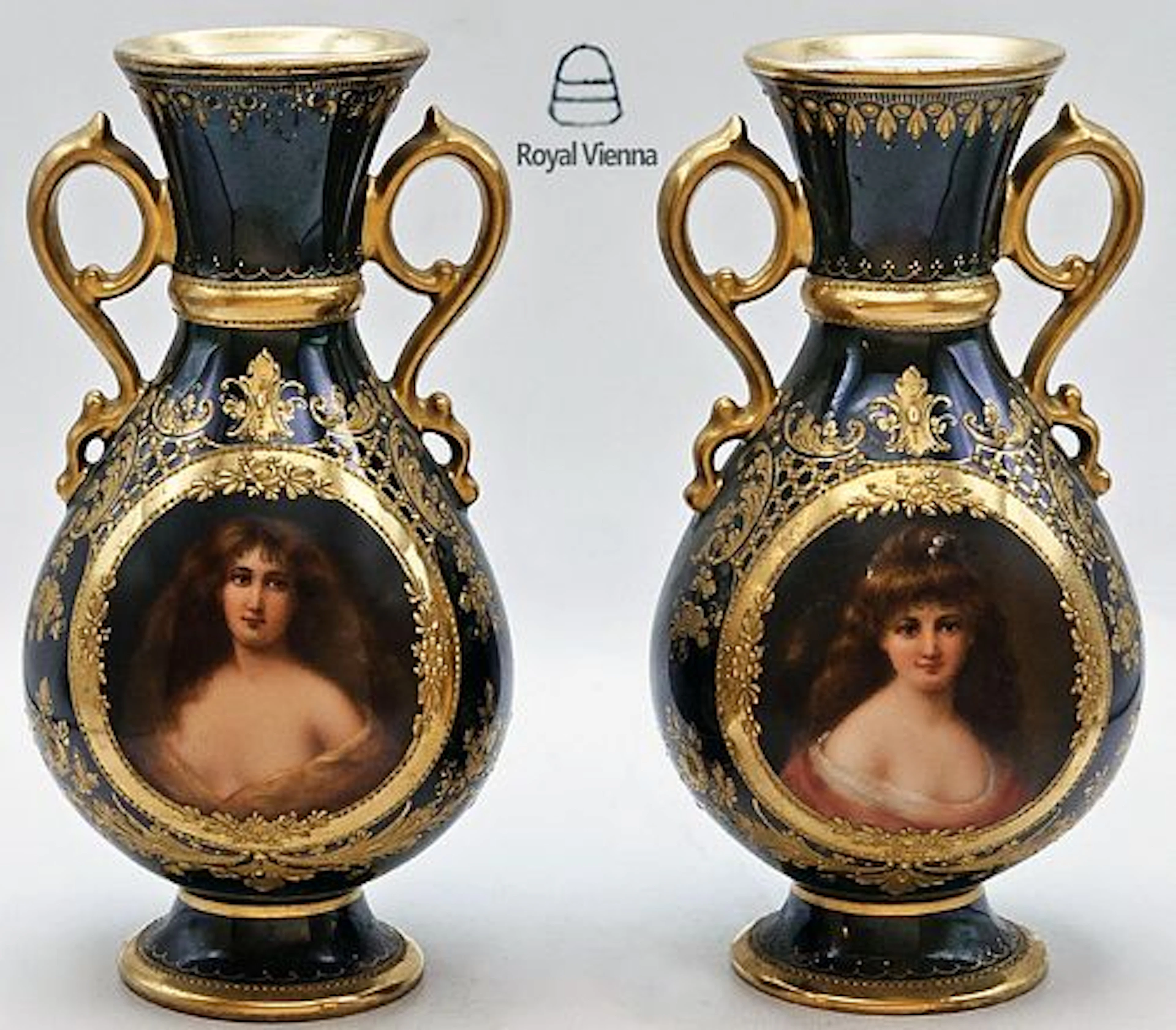 Pair Of 19th C. Royal Vienna Vases, Signed