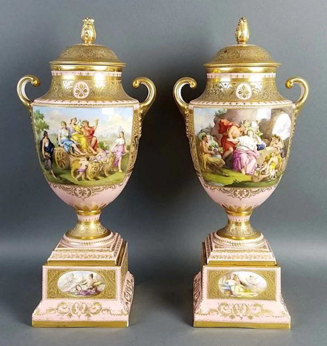 A Pair of Late 19th C. Royal Vienna Pink Ground