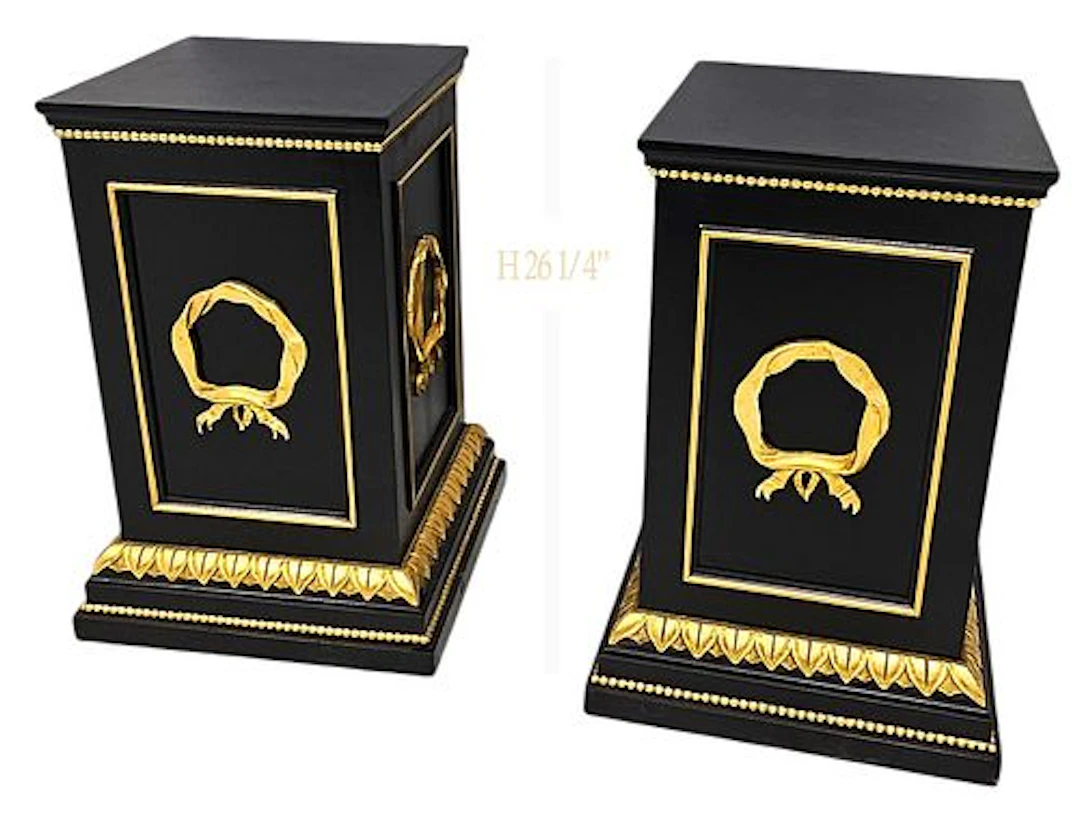 Pair French Louis XIV Style Gilt-Bronze Mounted Pedestals