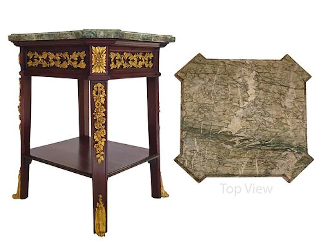 19th C. French Green Marble Top Ormolu Bronze Mount Side Table