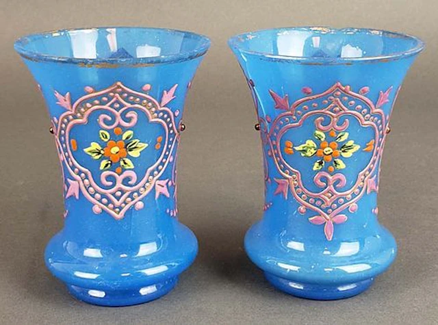Pair of French Opaline Glass Vases
