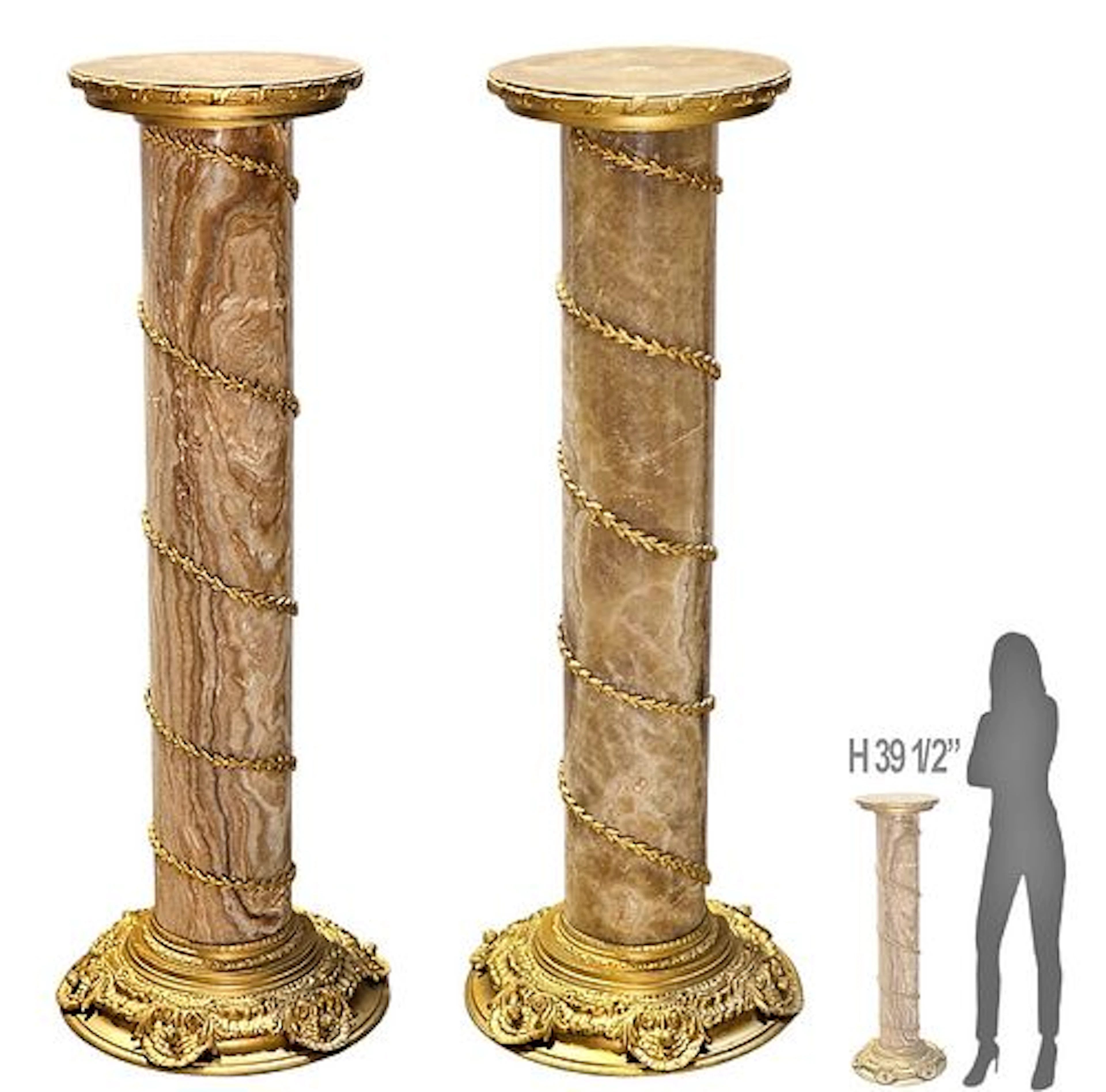 Pair Of 19th C. French Bronze Mounted On Cappuccino Marble Pedestals