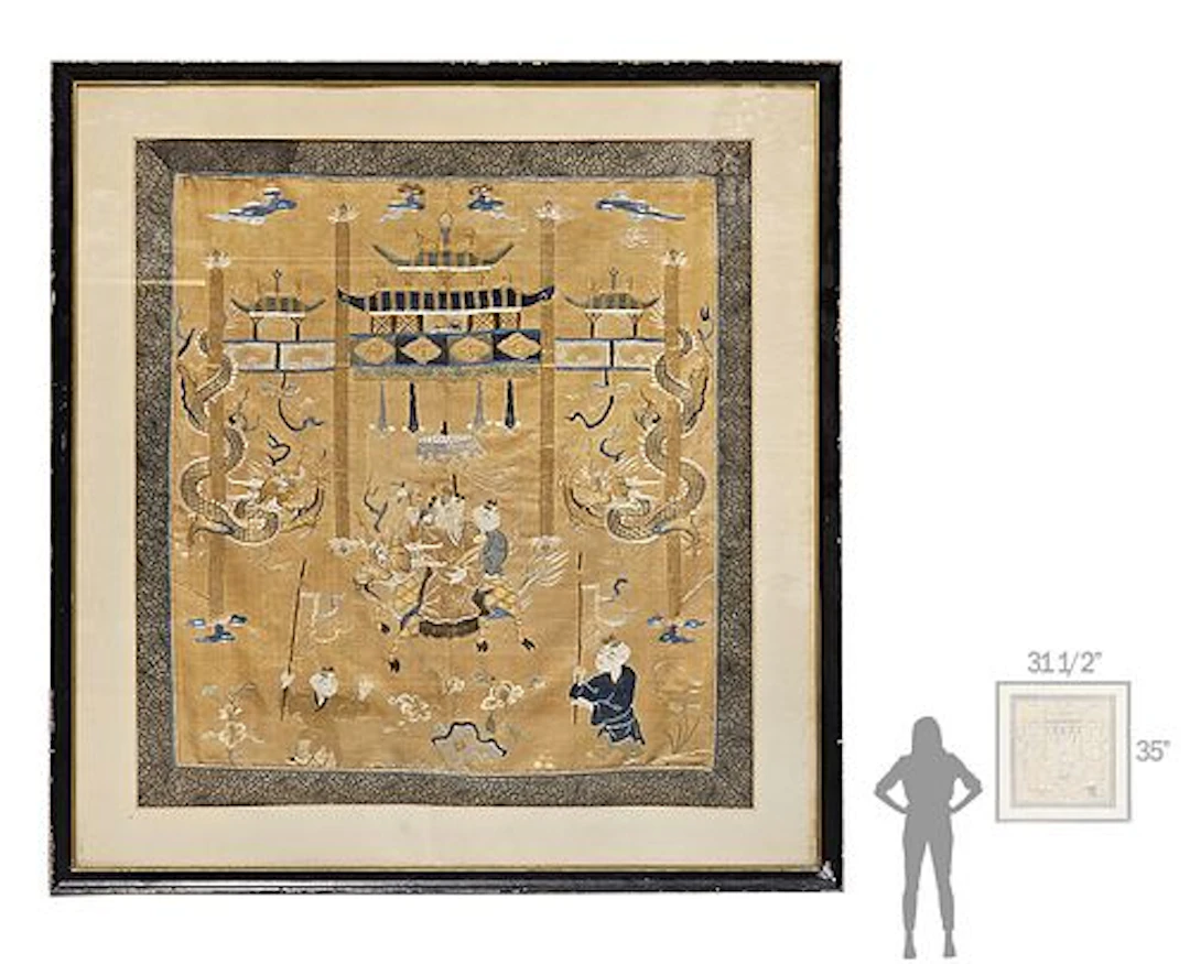 19th Century Chinese Silk Embroidery, Framed