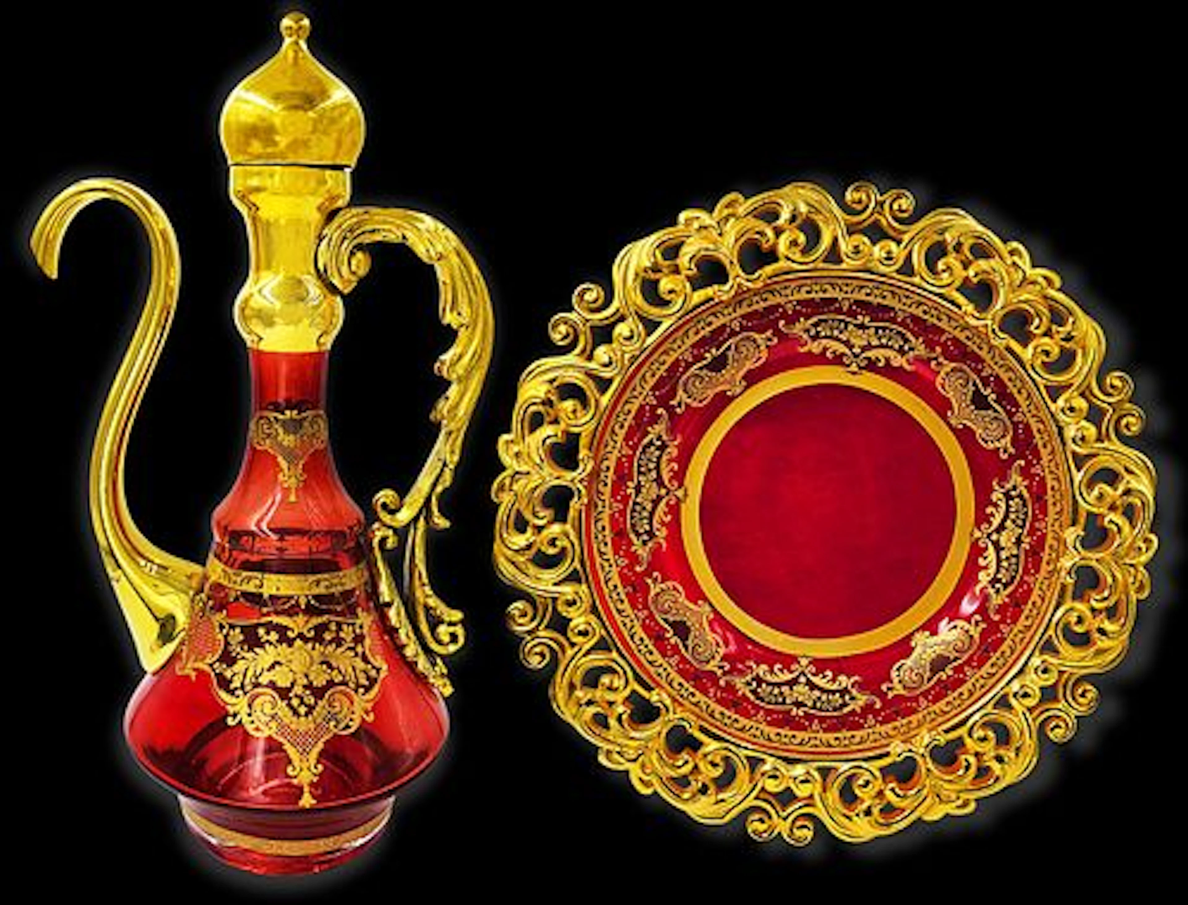 Handmade Gold Plated Ruby Red Crystal Set