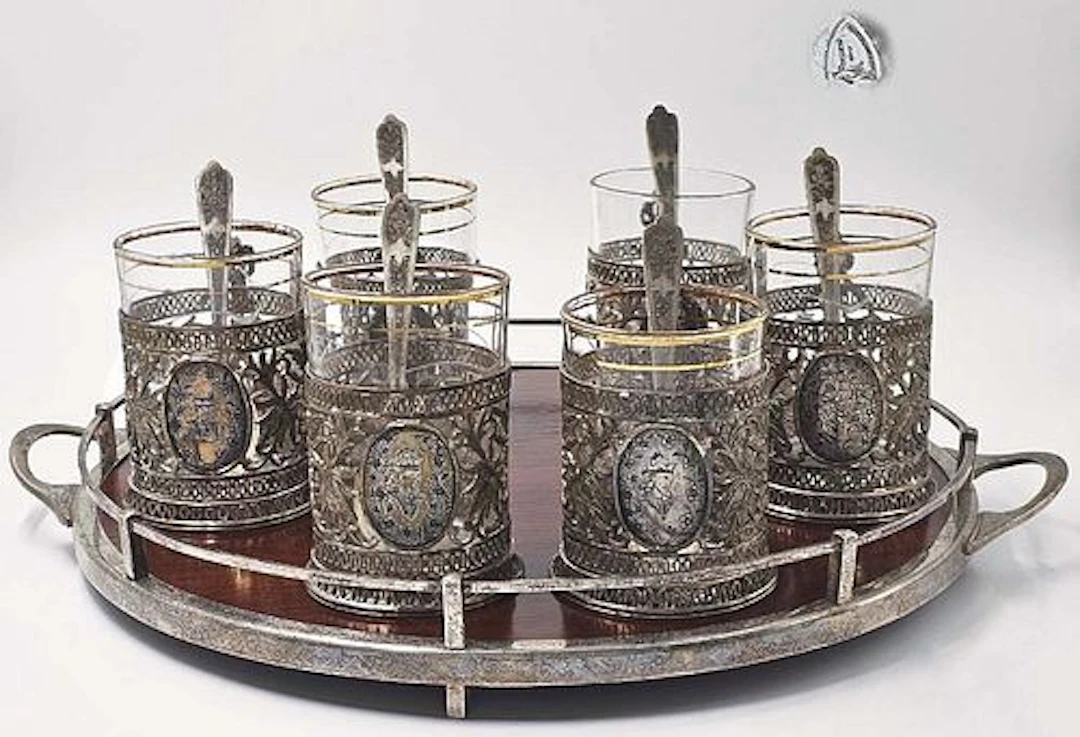 Late 19th C. Set Of 6 Continental Silver Plated Crest Tea Glass Holders