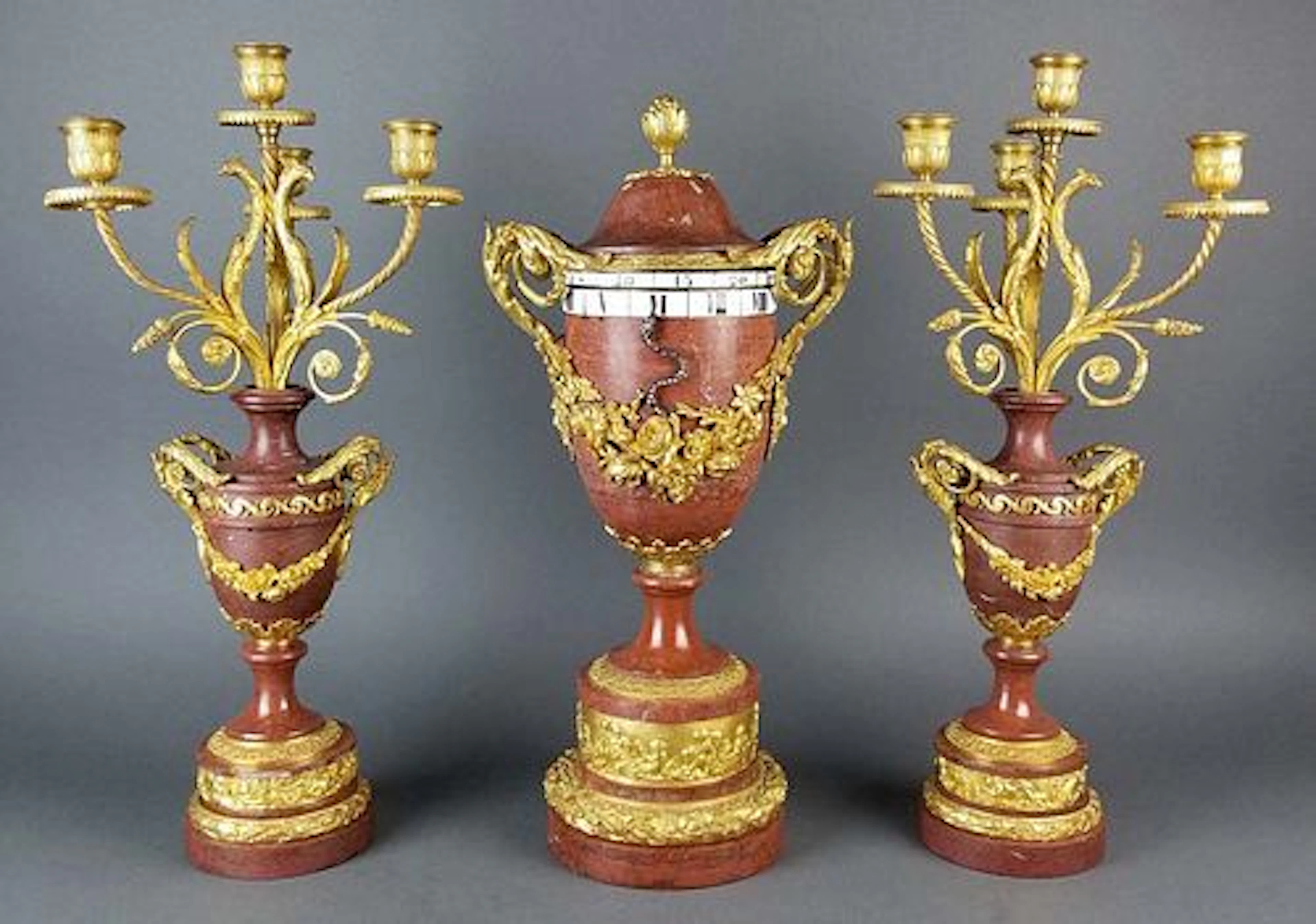 Fine 19th C. French Rouge Marge and Gilt Bronze Rotary