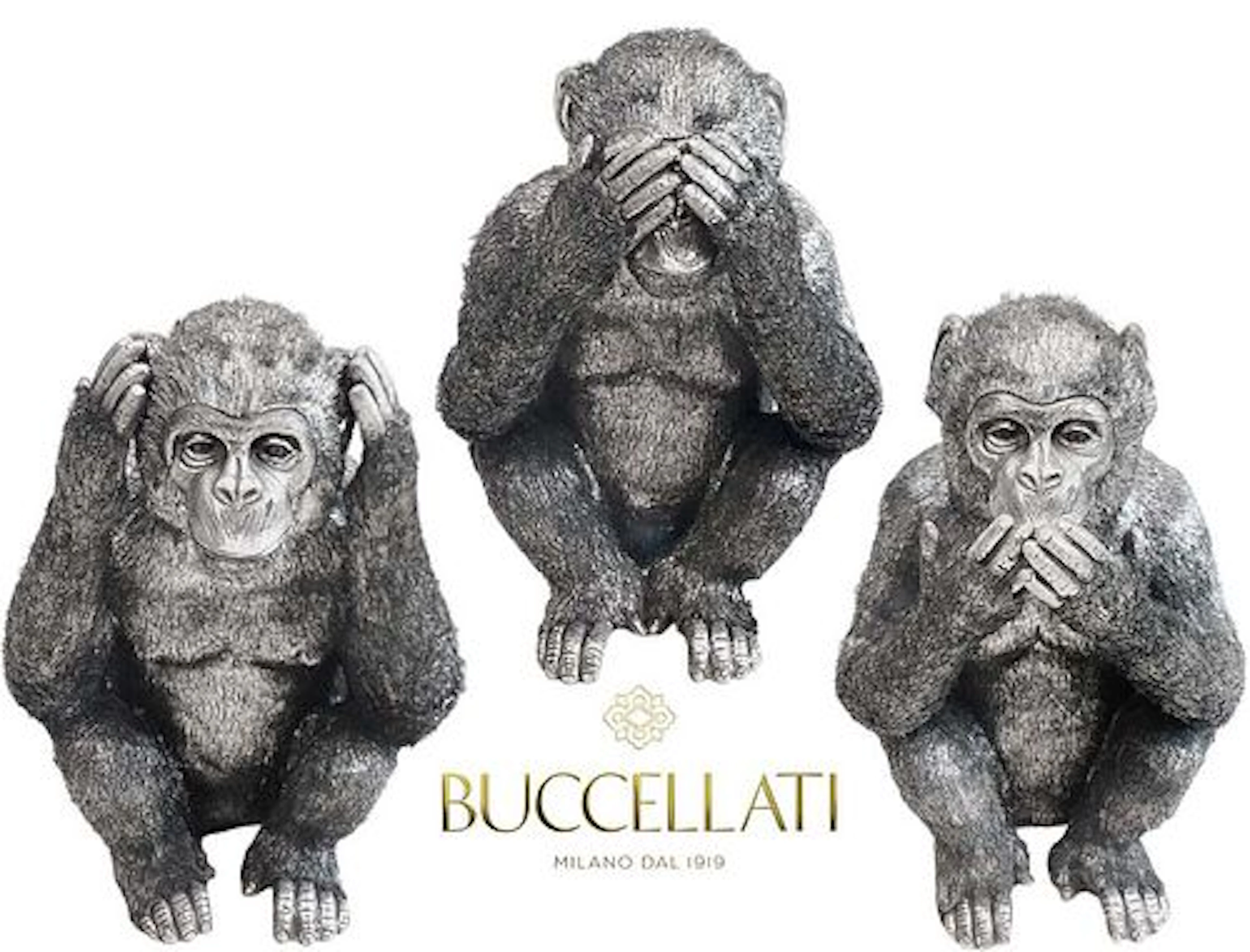 Large Imposing M. Buccellati Sterling Silver Wise Monkey No Evil Set