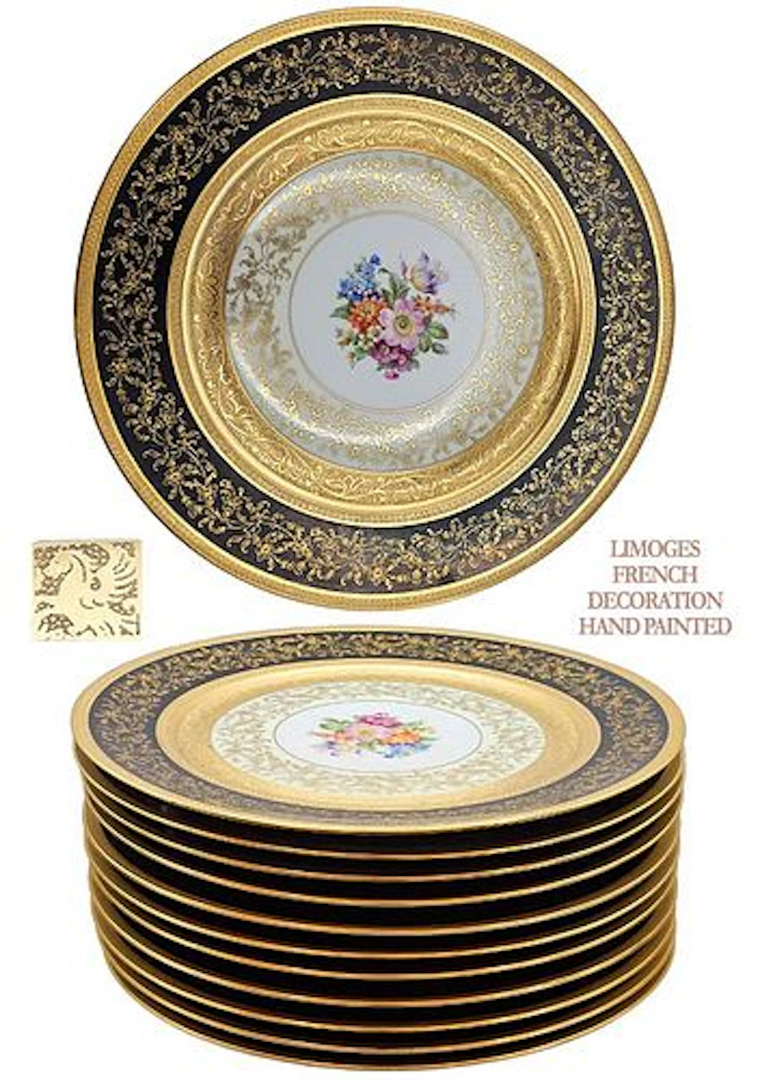 Set Of Twelve French Limoges Dinner Plate Set