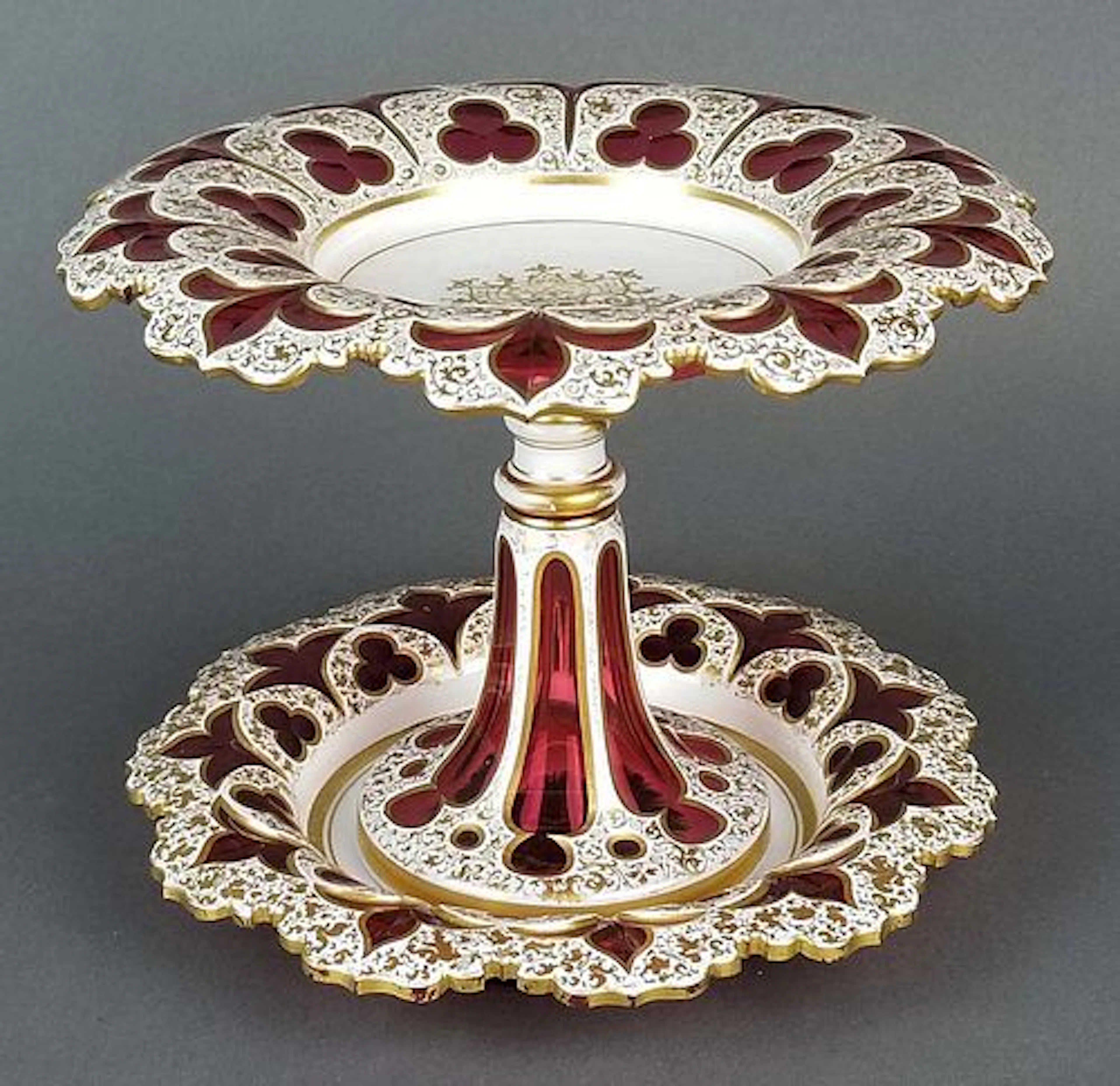 Fine Diamond Cut Bohemian Tazza with Underplate, 19th