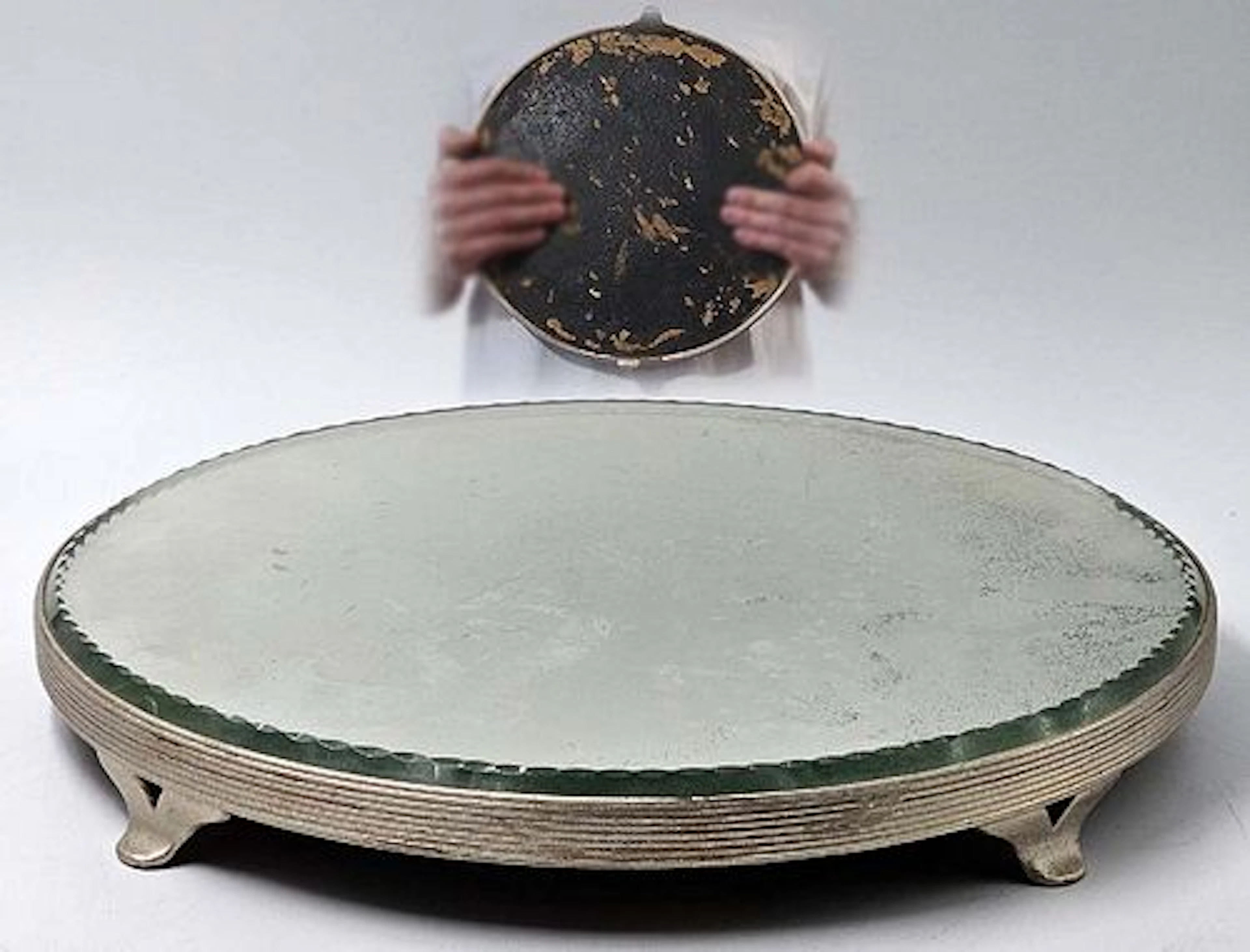 20th C. Display Plateau Silver-Plated Mirror