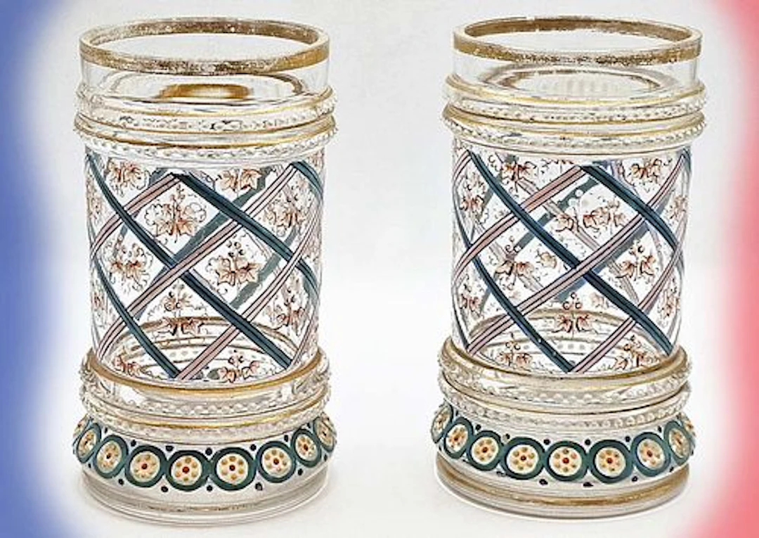 Pair Of 19th C. French Enamel Glass Cups