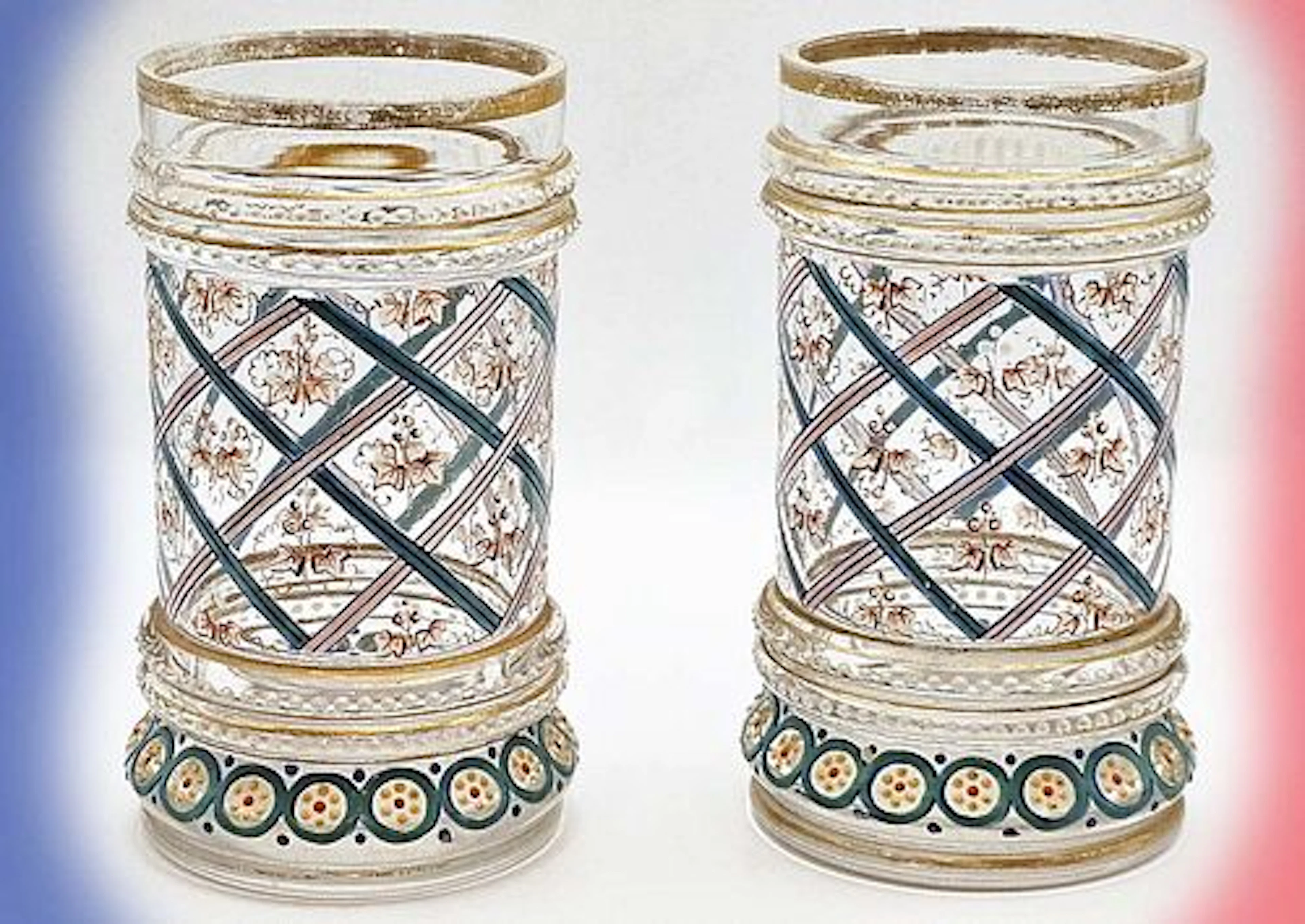 Pair Of 19th C. French Enamel Glass Cups
