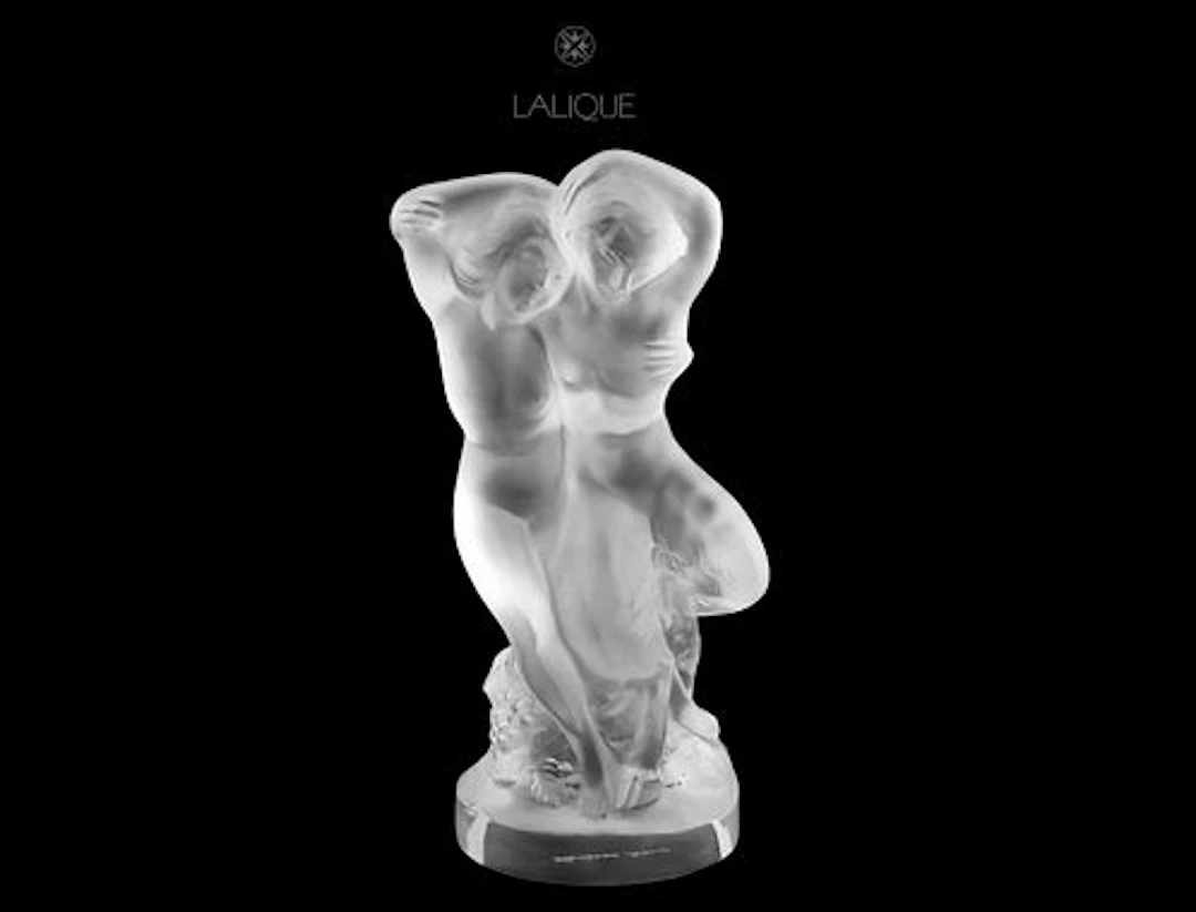 Vintage Lalique 'Pan & Diane' Frosted Crystal Group Figurine, Signed