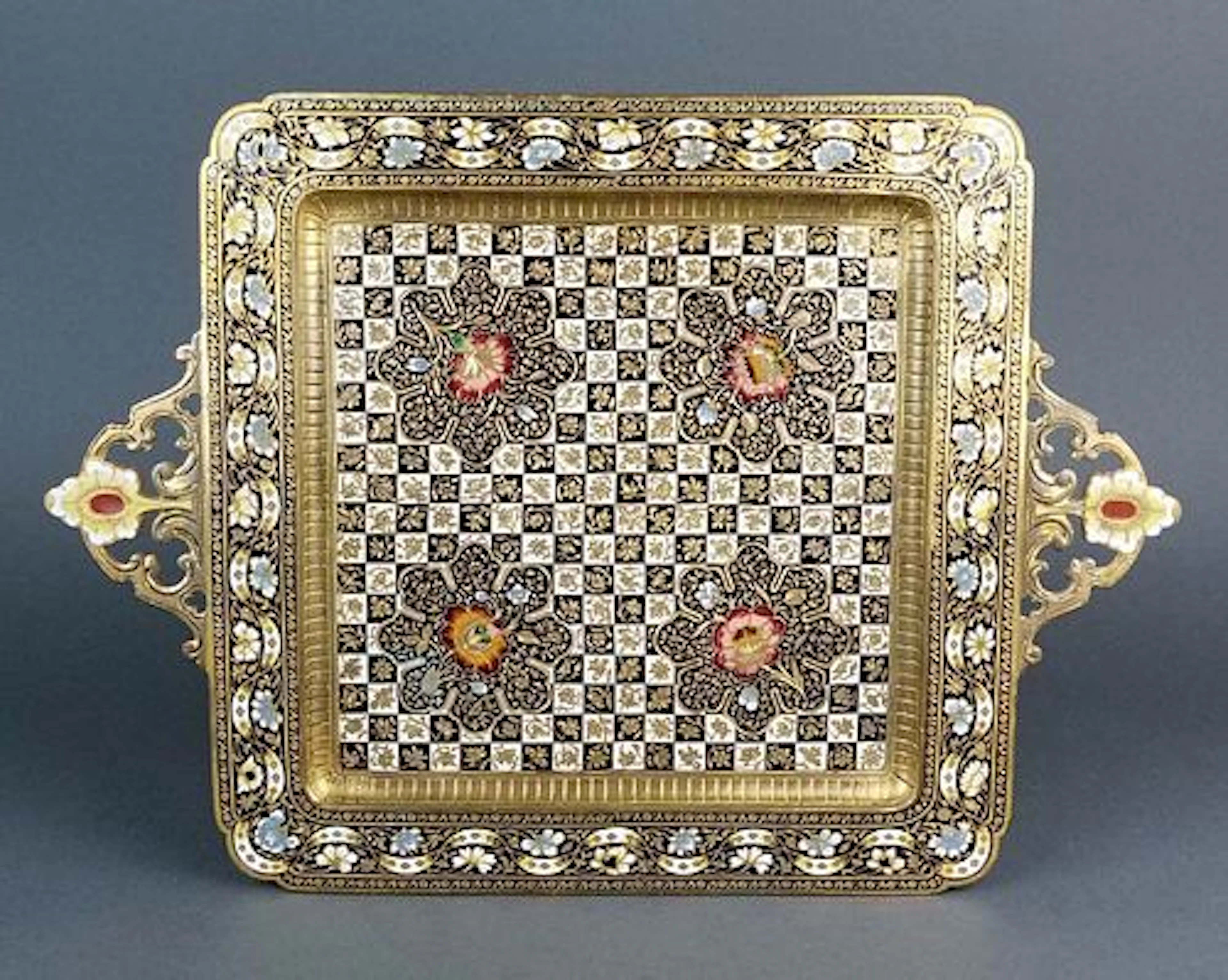 Very Fine French Champleve Enamel and Bronze Tray, 19th