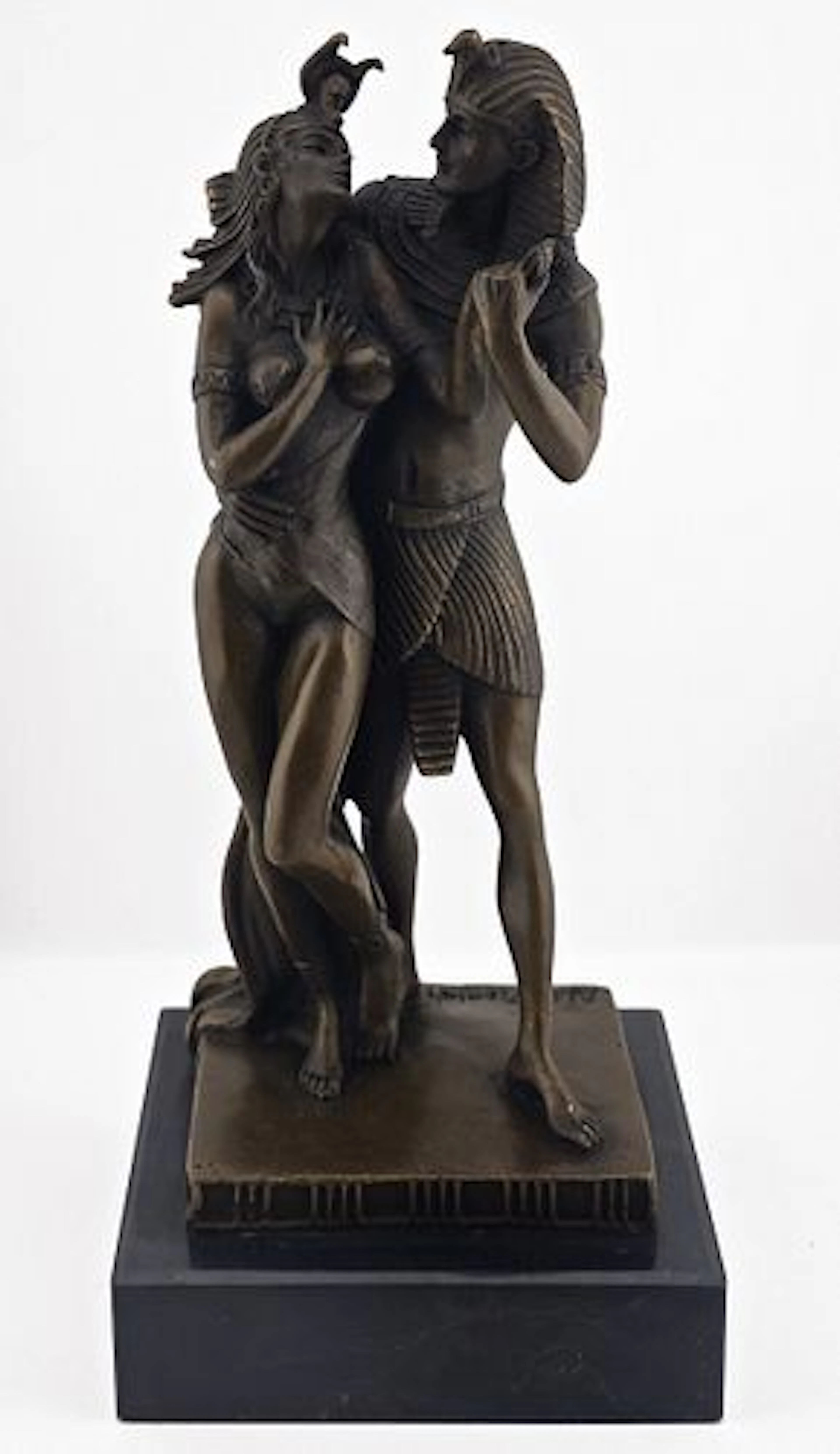 Bronze Egyptian Lover Couple Figurine Group Statue With Black Marble Base