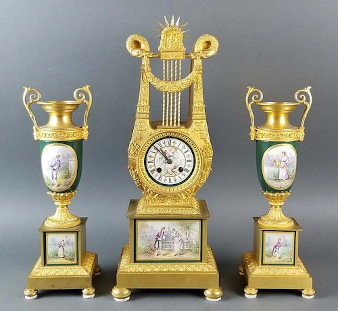 19th C. French Sevres and Bronze Clockset