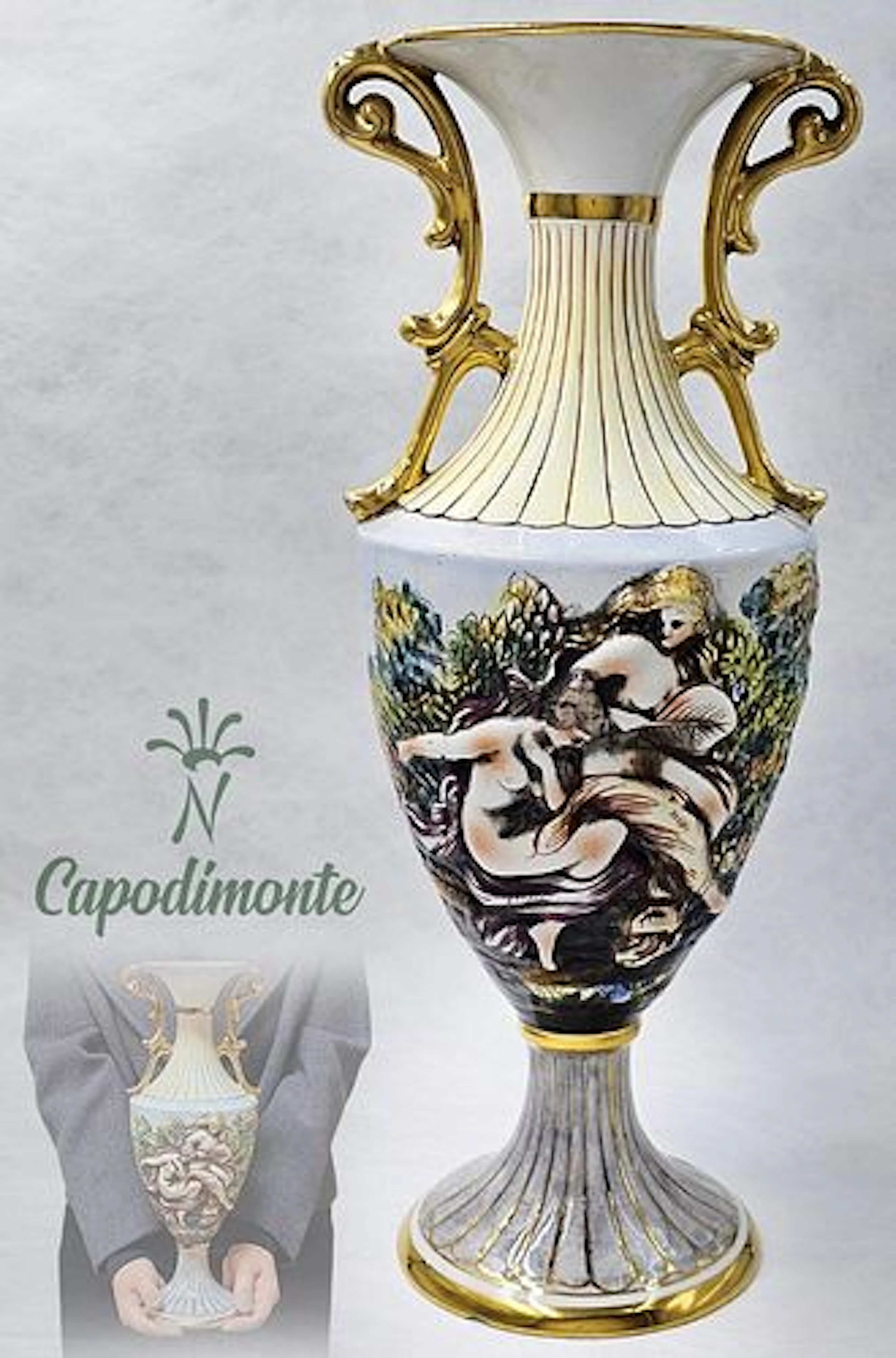 Large Capodimonte Bernini Hand Painted Vase, Hallmarked