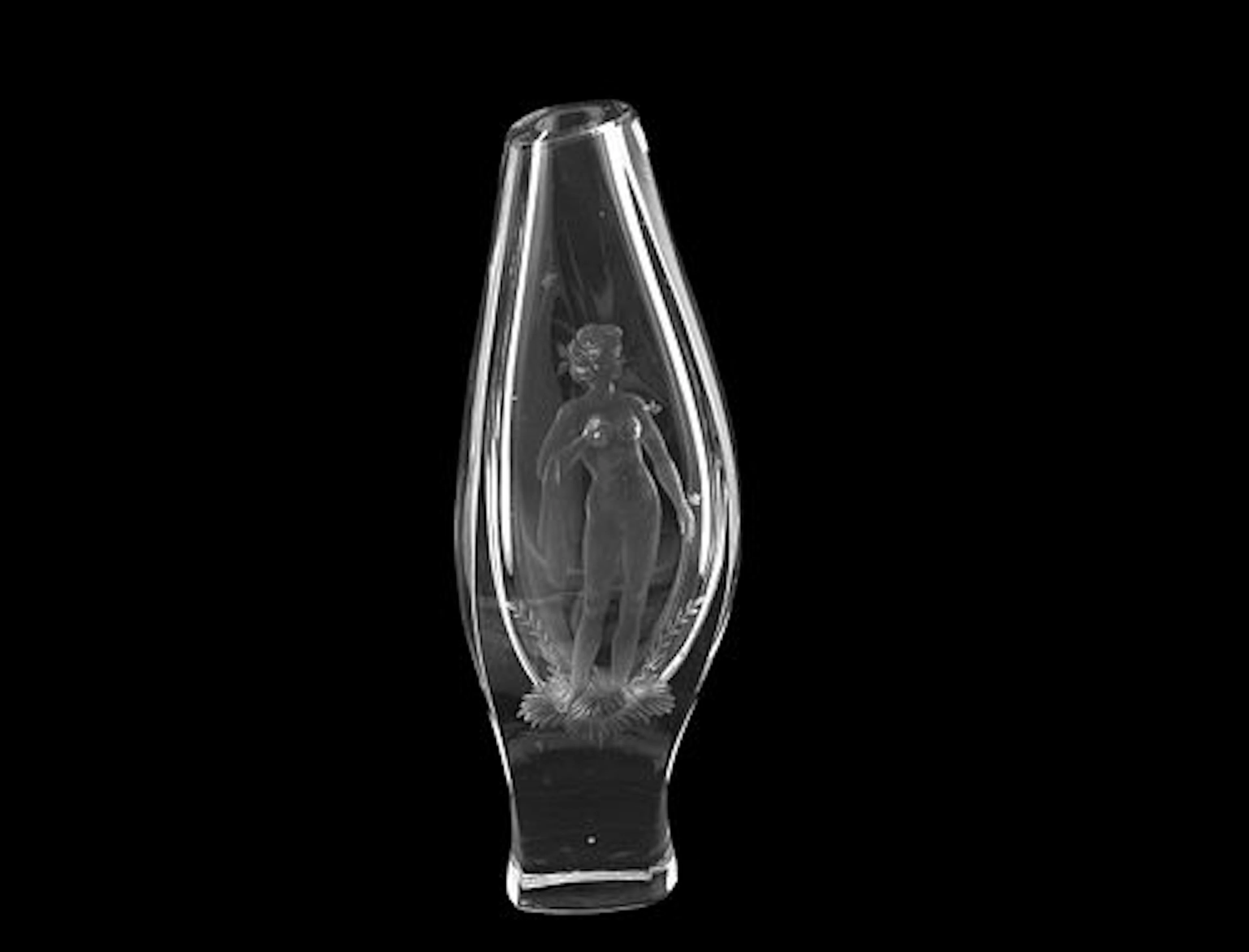 Vintage Bohemian Frosted & Clear Baccarat Style, Heavy Crystal Vase