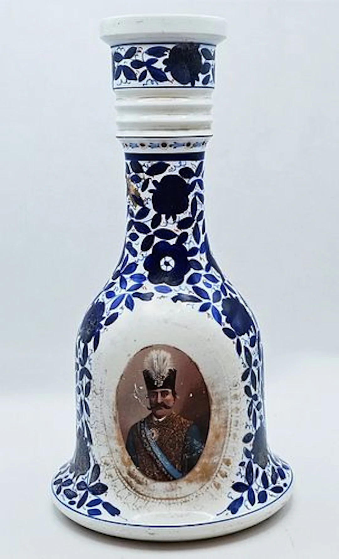 19th C. Persian Qajar Naser Al-Din Shah Portrait Porcelain Hookah Bottle