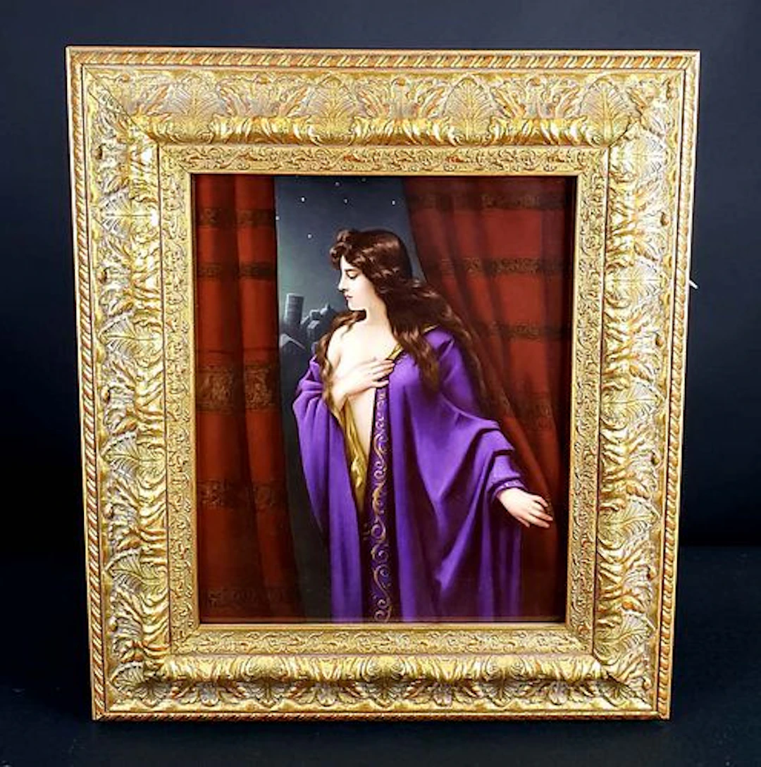 KPM Plaque of Young Woman in Purple, Circa 1890