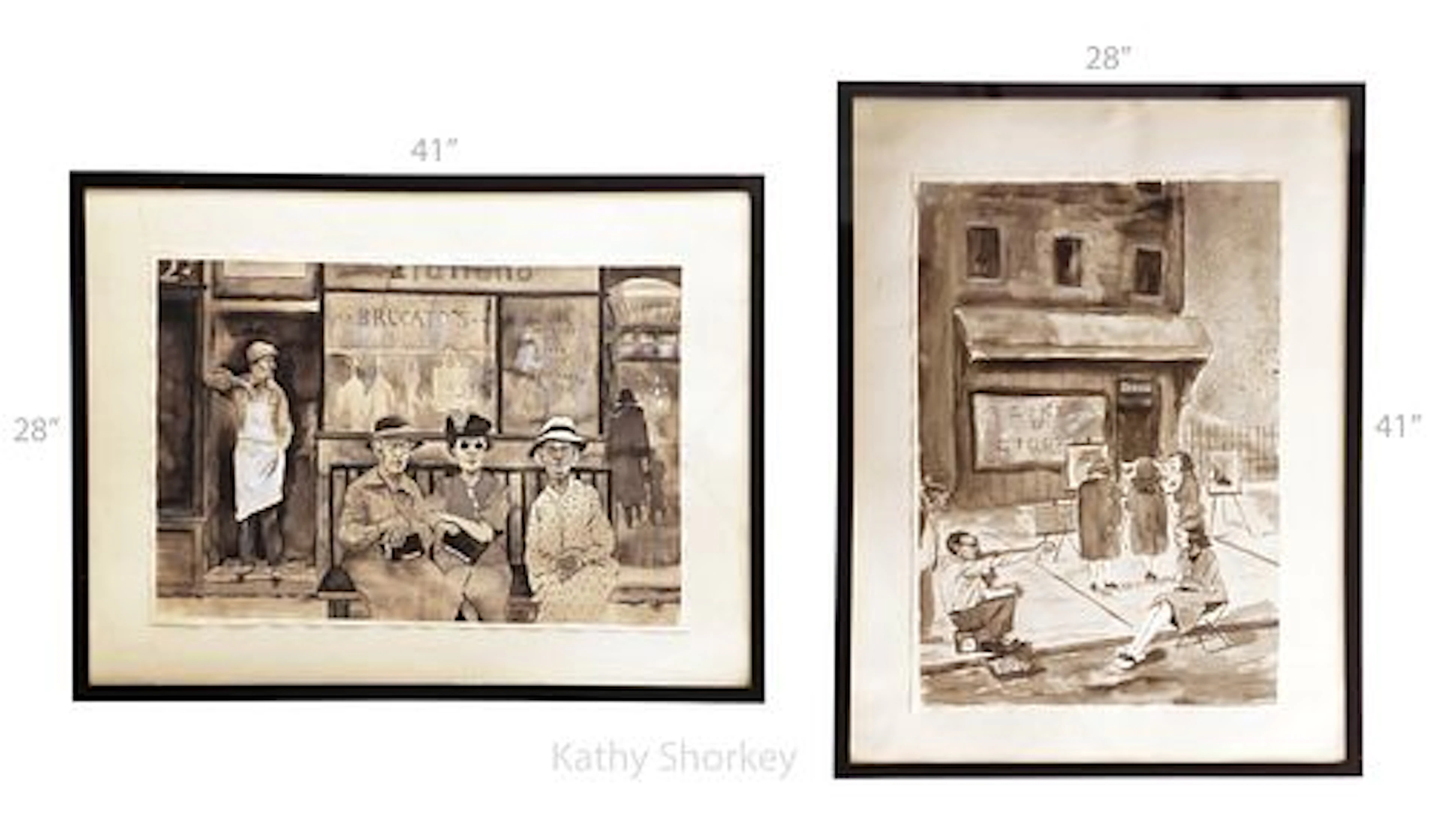Lot Of Two Original Kathy Shorkey 'Street Scene' Watercolor On Paper Paintings