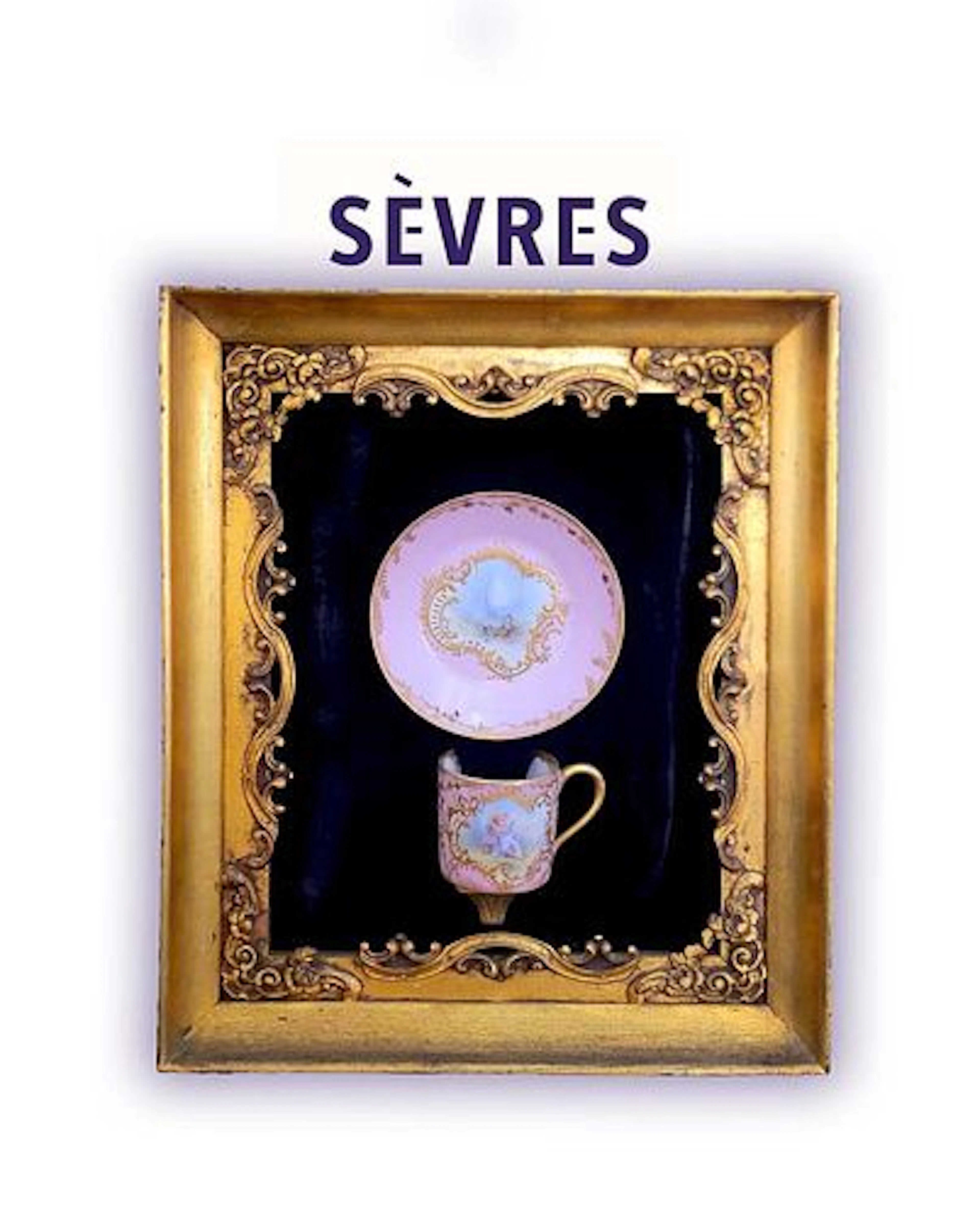 19th C. Hand Painted Sevres Pink Cup & Saucer Set