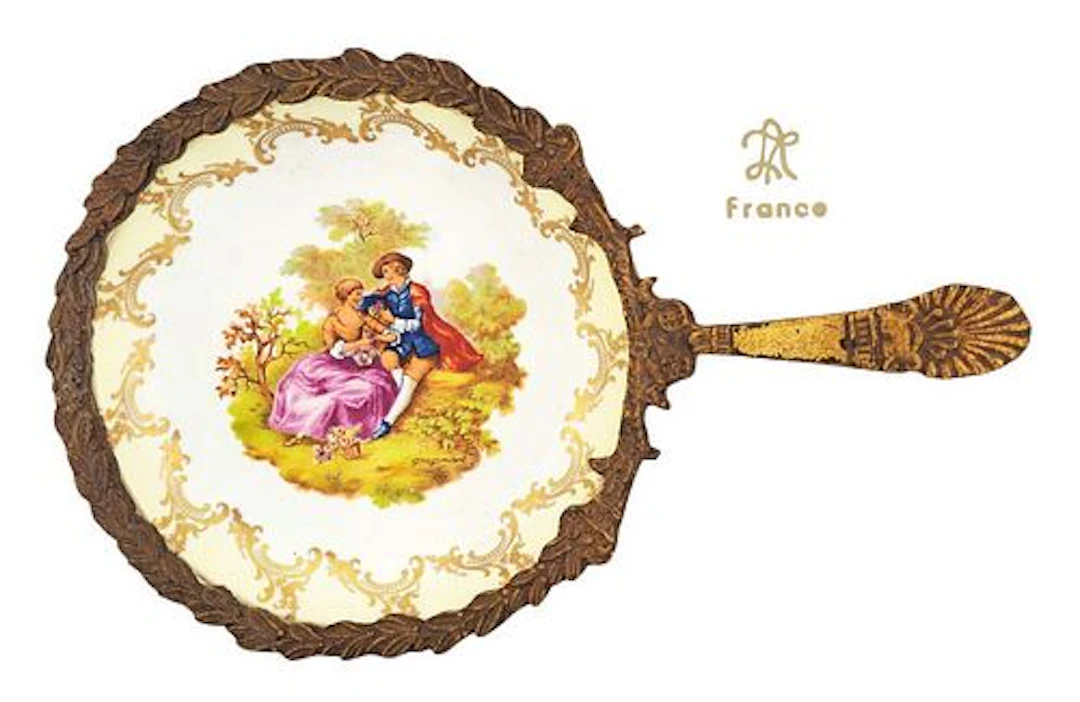 19th C. French Bronze & Porcelain Decorative Plate With Handle