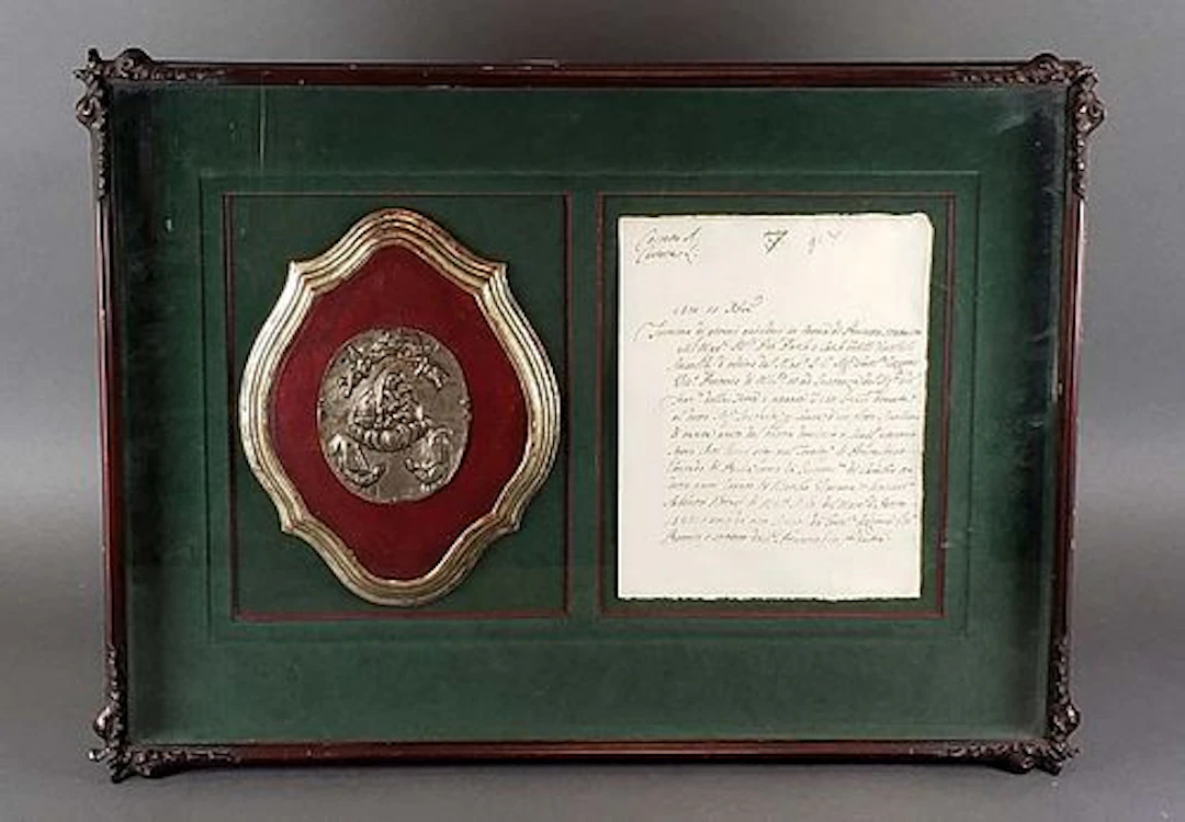 Antique Framed 16th C. Commemorative Plaque & Document C.