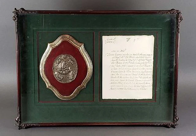 Antique Framed 16th C. Commemorative Plaque & Document C.