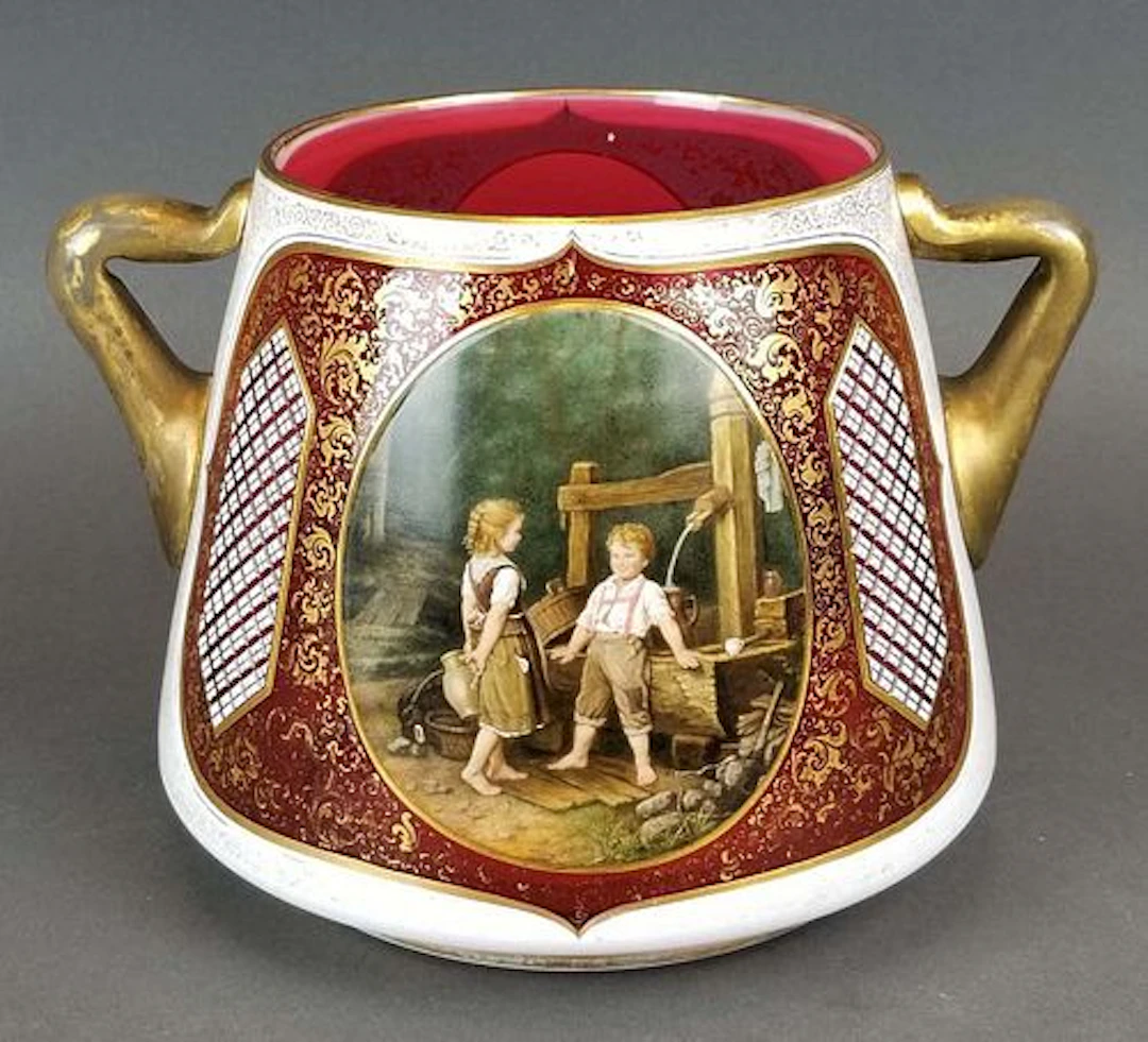 19th C. Large Bohemian Hand Painted Bowl