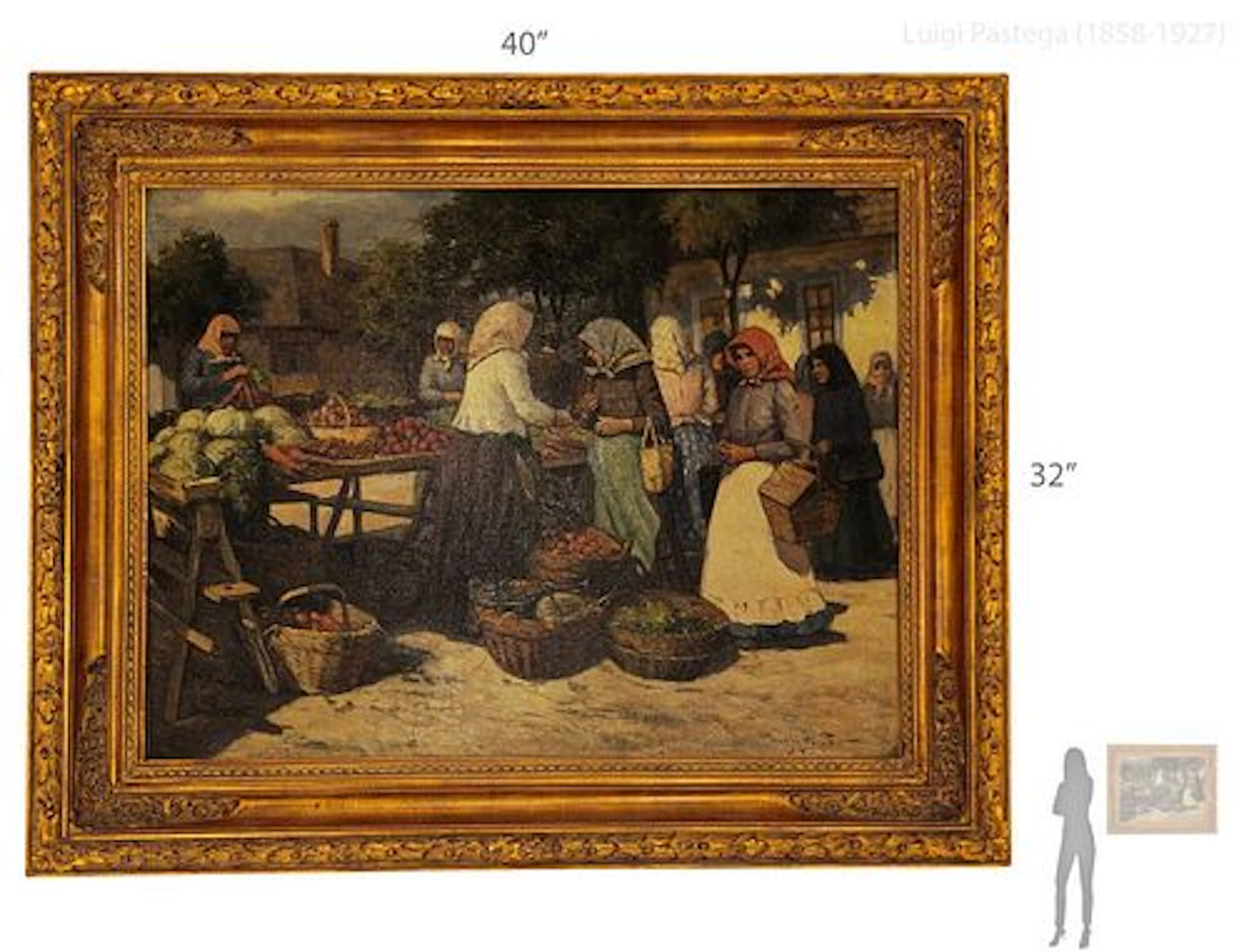 Vegetable Seller' Oil On Canvas, Italian Artist Luigi Pastega (1858-1927)