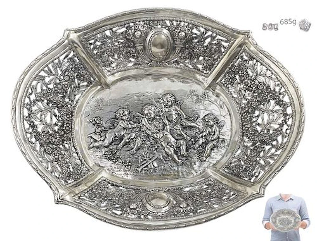 19th C. German .800 Silver(685g) Fruit Bowl / Basket