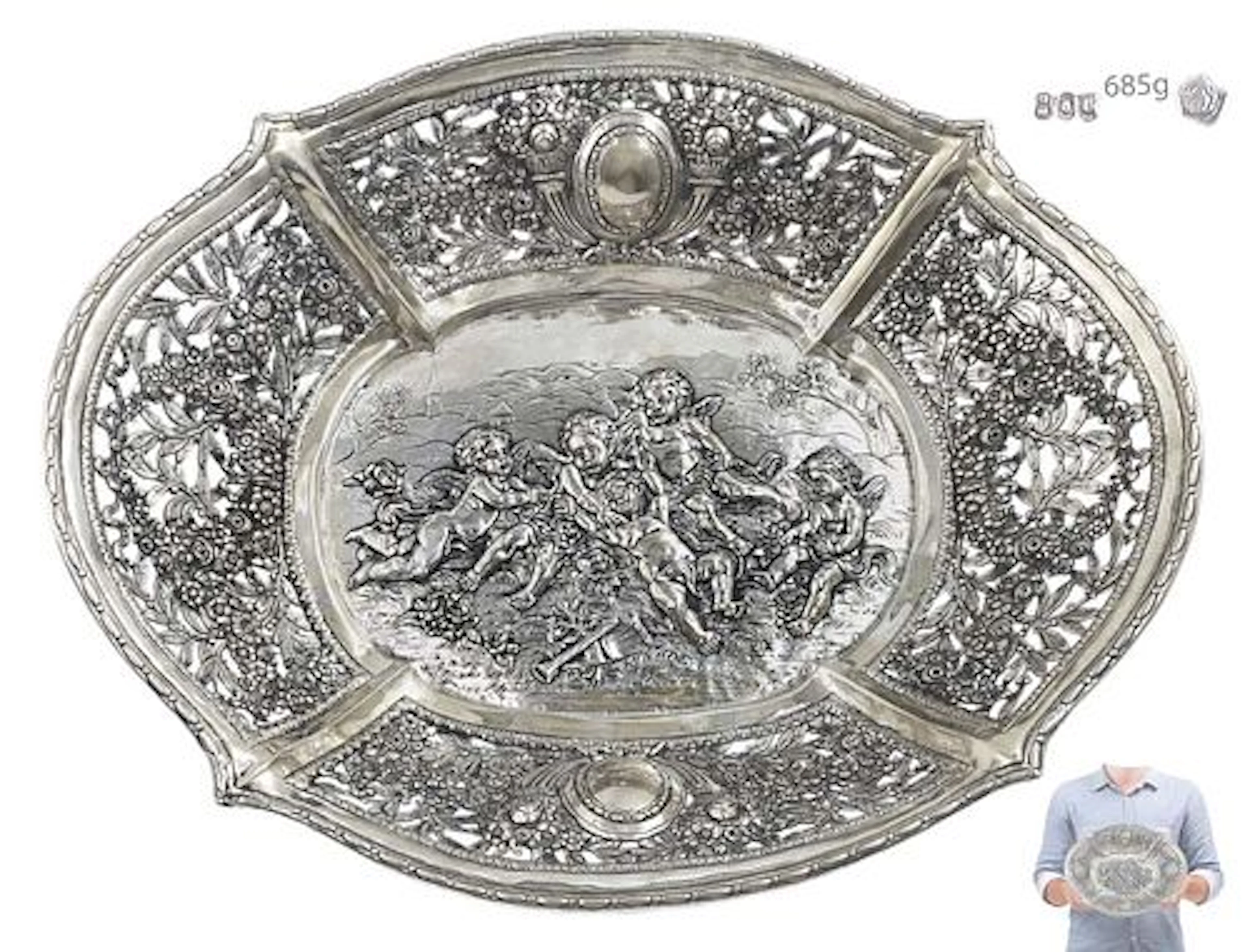 19th C. German .800 Silver(685g) Fruit Bowl / Basket