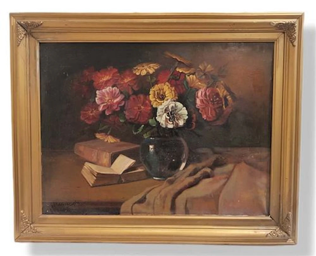 Oil On Canvas ' Still Life ' Painting ' Book Arts ' Signed by Dadashi